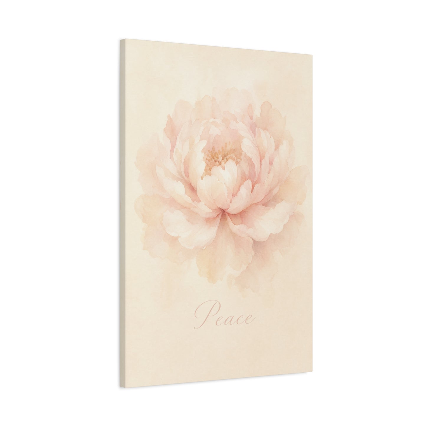 "Peace" Peony Canvas Wall Art - Blush Floral Watercolor Print, Minimalist Bedroom Home Decoration, Soft Botanical Wall Decor, Nursery Accent - Bedroom Home Decoration - Modern Farmhouse Style
