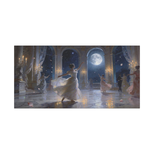 Moonlit Ballroom Dance Canvas Wall Art - Romantic Palace Night Scene, Elegant Dancers, Full Moon Arches - Dreamy Matte Canvas Print - Bedroom Wall Decor, Living Room Accent - Bedroom Home Decoration