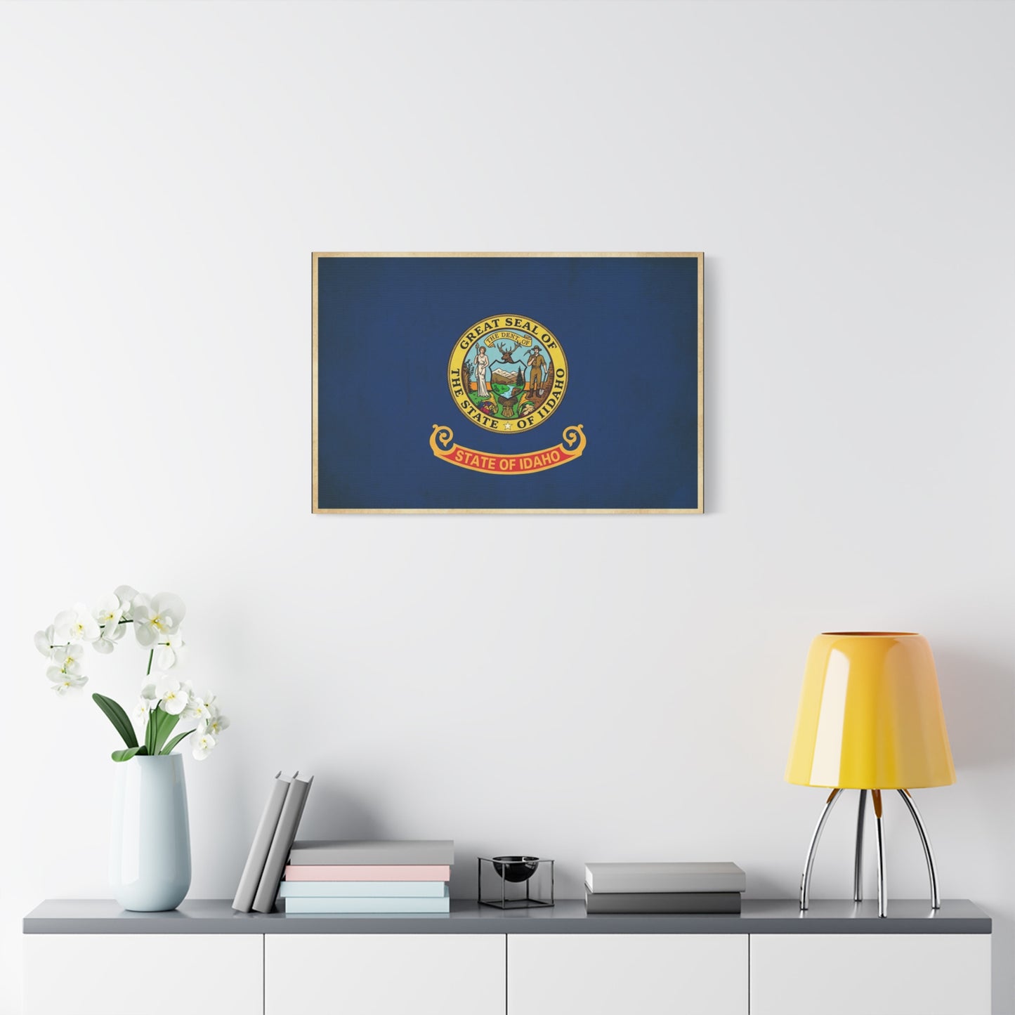 "Great Seal Of The State Of Idaho" Idaho Flag Canvas Wall Art - Blue State Pride Decor, Vintage Government Emblem Print - Traditional Patriotic Style - Living Room Office Wall Decor - Ready to Hang