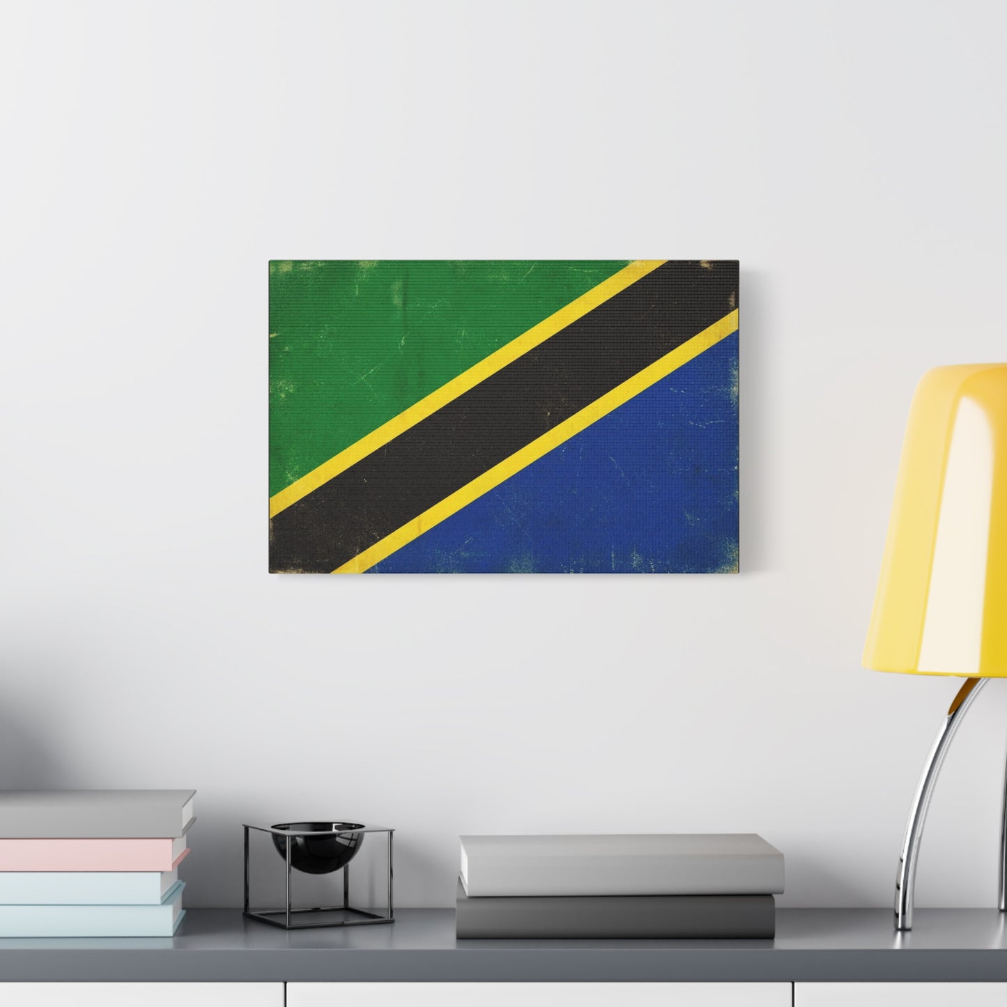Tanzania Flag Canvas Wall Art - Vintage National Flag Print, Patriotic Blue Green Black Gold Design - Distressed Country Decor - Living Room Home Decoration, Office Accent - Living Room Wall Decor