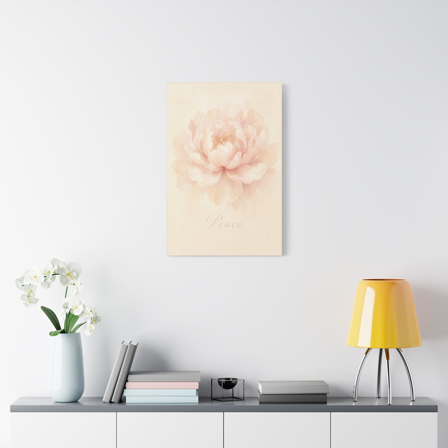 "Peace" Peony Canvas Wall Art - Blush Floral Watercolor Print, Minimalist Bedroom Home Decoration, Soft Botanical Wall Decor, Nursery Accent - Bedroom Home Decoration - Modern Farmhouse Style