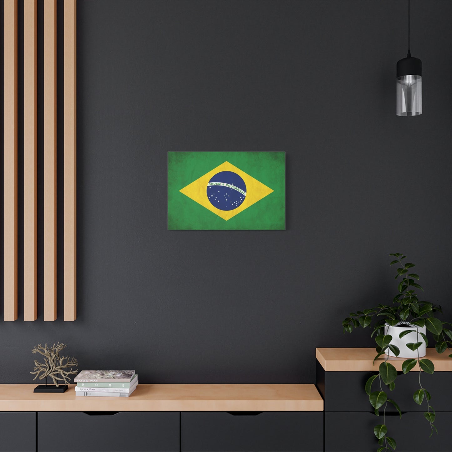 "Ordem E Progresso" Brazil Flag Canvas Wall Art - Brazilian Flag Wall Decor, Vintage National Pride Print - Green Yellow Blue Typography Style - Living Room Bedroom Office Decoration - Ready to Hang