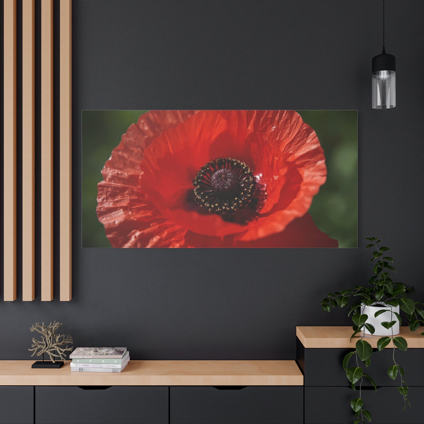 Red Poppy Flower Canvas Wall Art - Macro Botanical Art Print, Floral Nature Decor - Matte Cotton Canvas Print - Contemporary Style, Living Room Wall Decor, Bedroom Home Accent - Ready to Hang