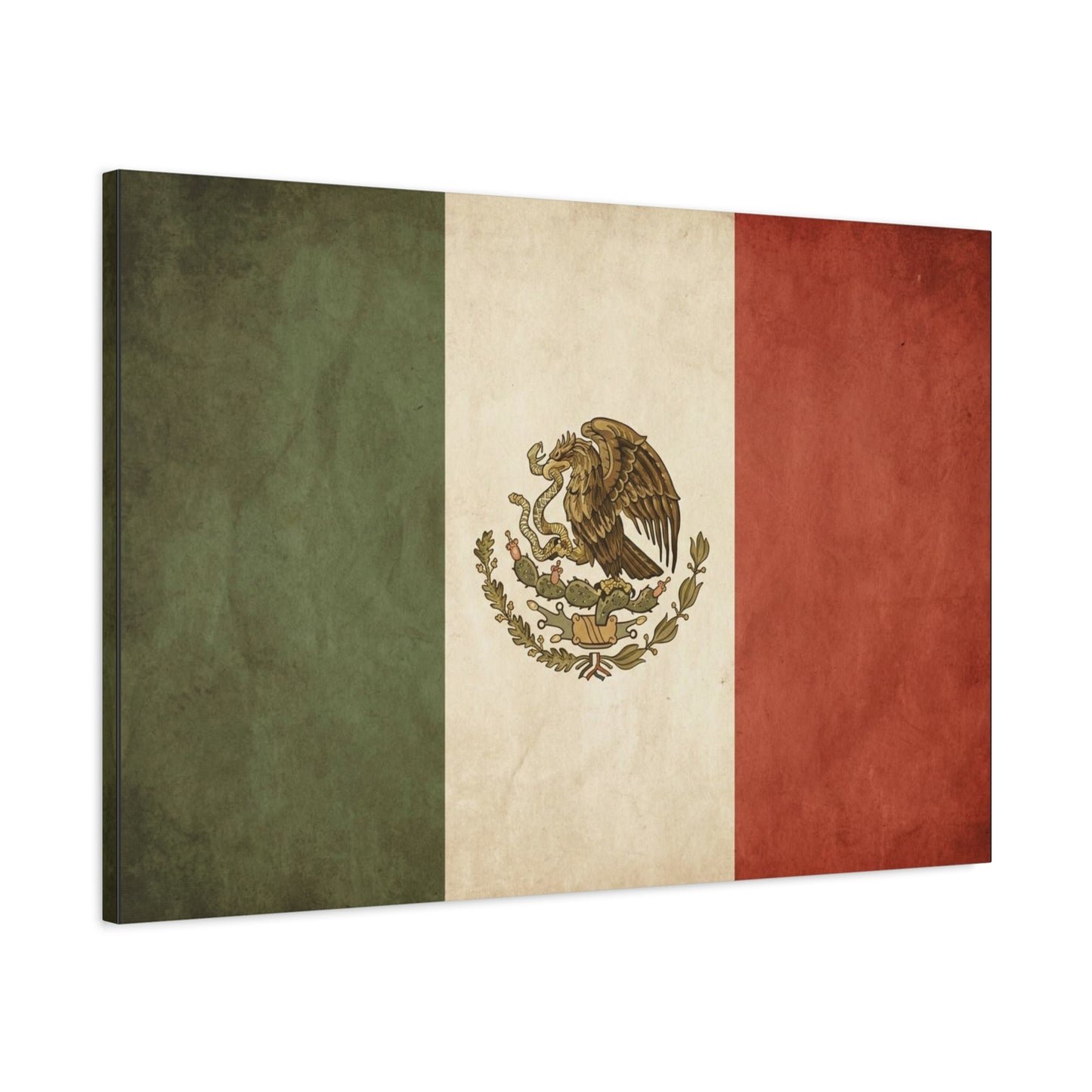 Vintage Mexico Flag Canvas Wall Art - Mexican Eagle Emblem Tricolor Print - Rustic Patriotic Decor, Distressed Cotton Canvas, Living Room Wall Decor, Office Art - Modern Farmhouse Style