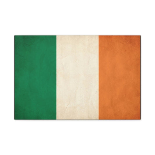 Irish Flag Canvas Wall Art - Vintage Tricolor Ireland Print, Green White Orange Rustic Texture - Minimalist Traditional Style - Living Room Wall Decor, Office Art Accent - Bedroom Home Decoration