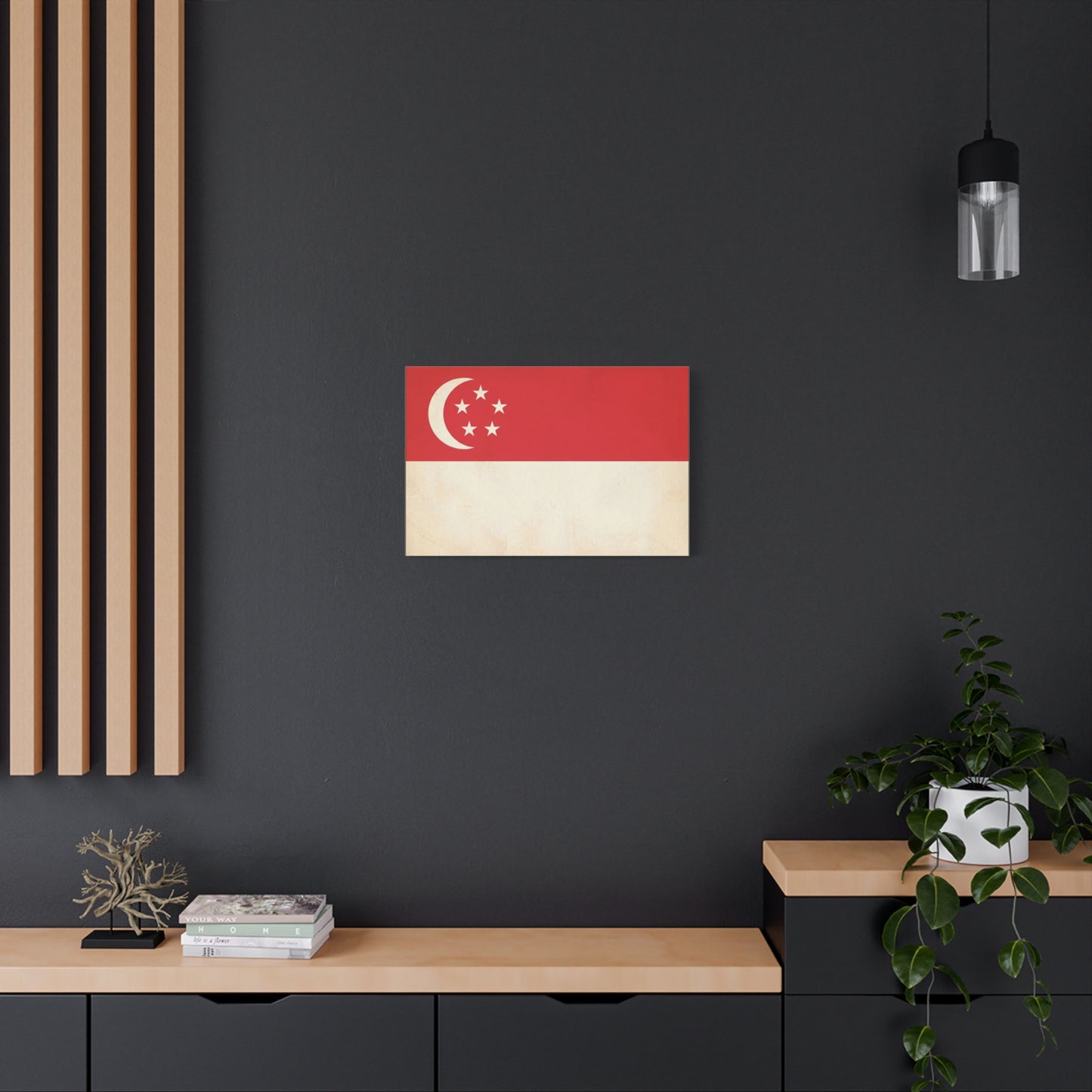 Singapore Flag Canvas Wall Art - Vintage Crescent And Five Stars National Print - Red And White Heritage Decor - Living Room Wall Decor, Office Art - Bedroom Home Decoration - Bedroom Home Decoration