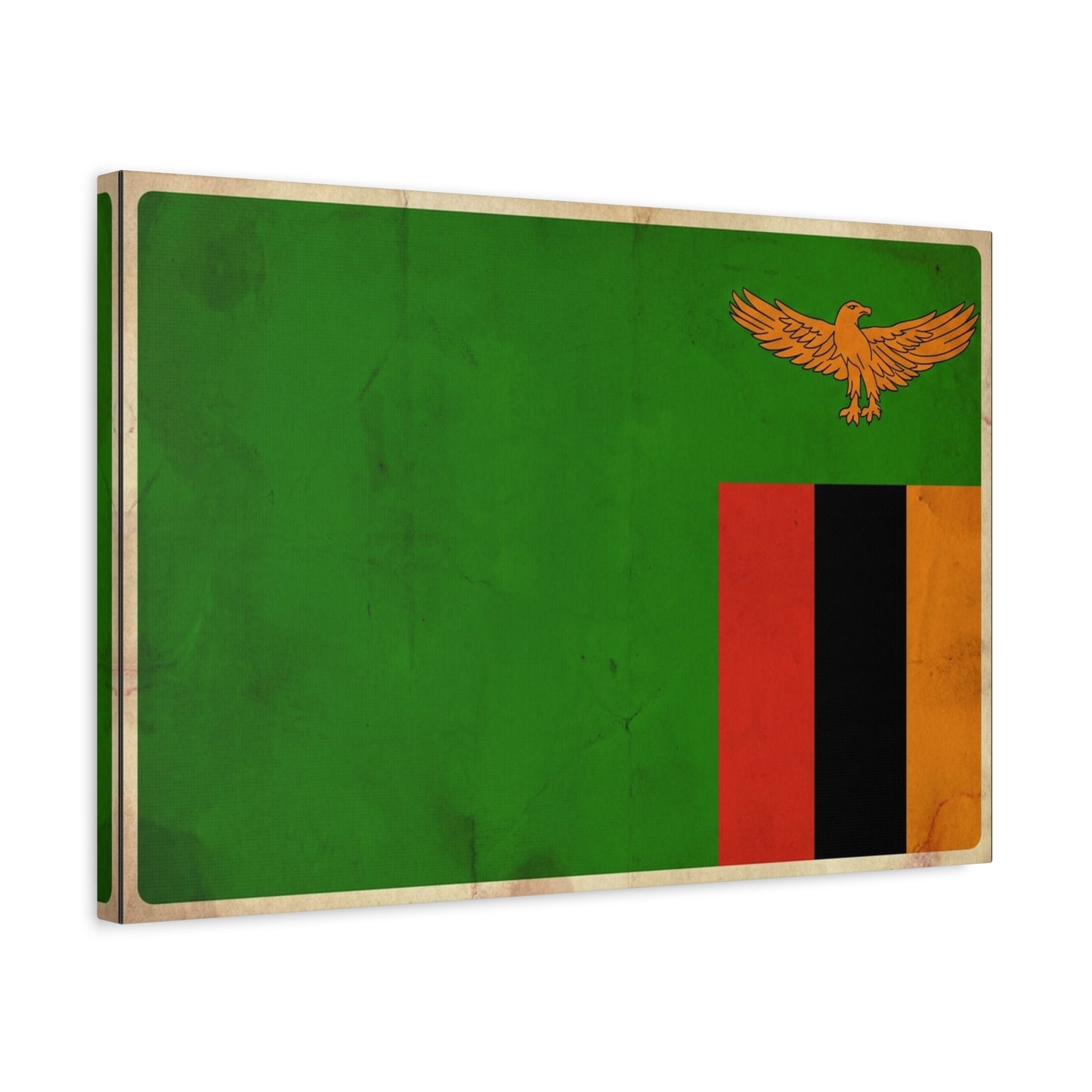 Zambia Flag Canvas Wall Art - Green Field, Orange Eagle, Red Black Gold Stripes - Vintage Patriotic Print - Living Room Wall Decor, Office Art - Bedroom Home Decoration - Bedroom Home Decoration