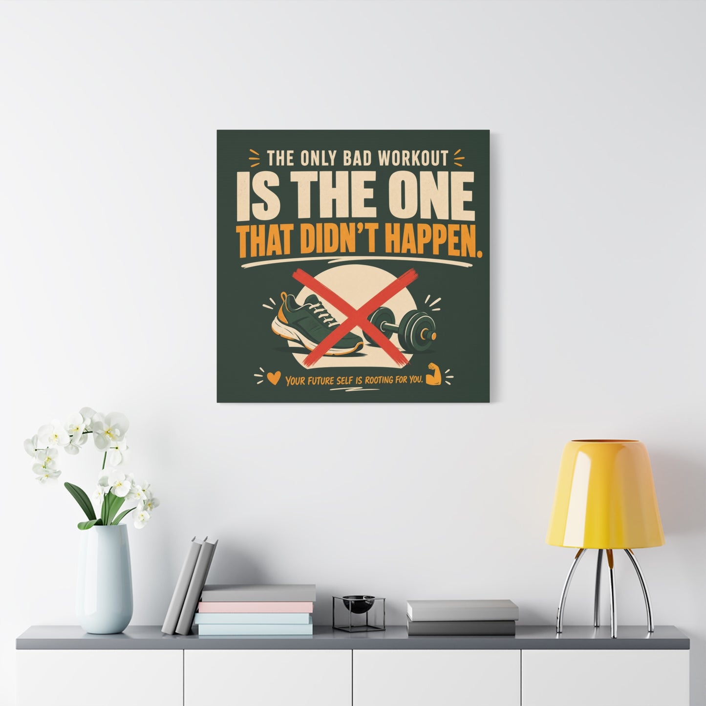 "The Only Bad Workout Is The One That Didn't Happen" Canvas Wall Art - Motivational Gym Quote Print, Retro Fitness Poster Style - Ready to Hang - Gym Wall Decor - Fitness Studio Art - HP Latex Print