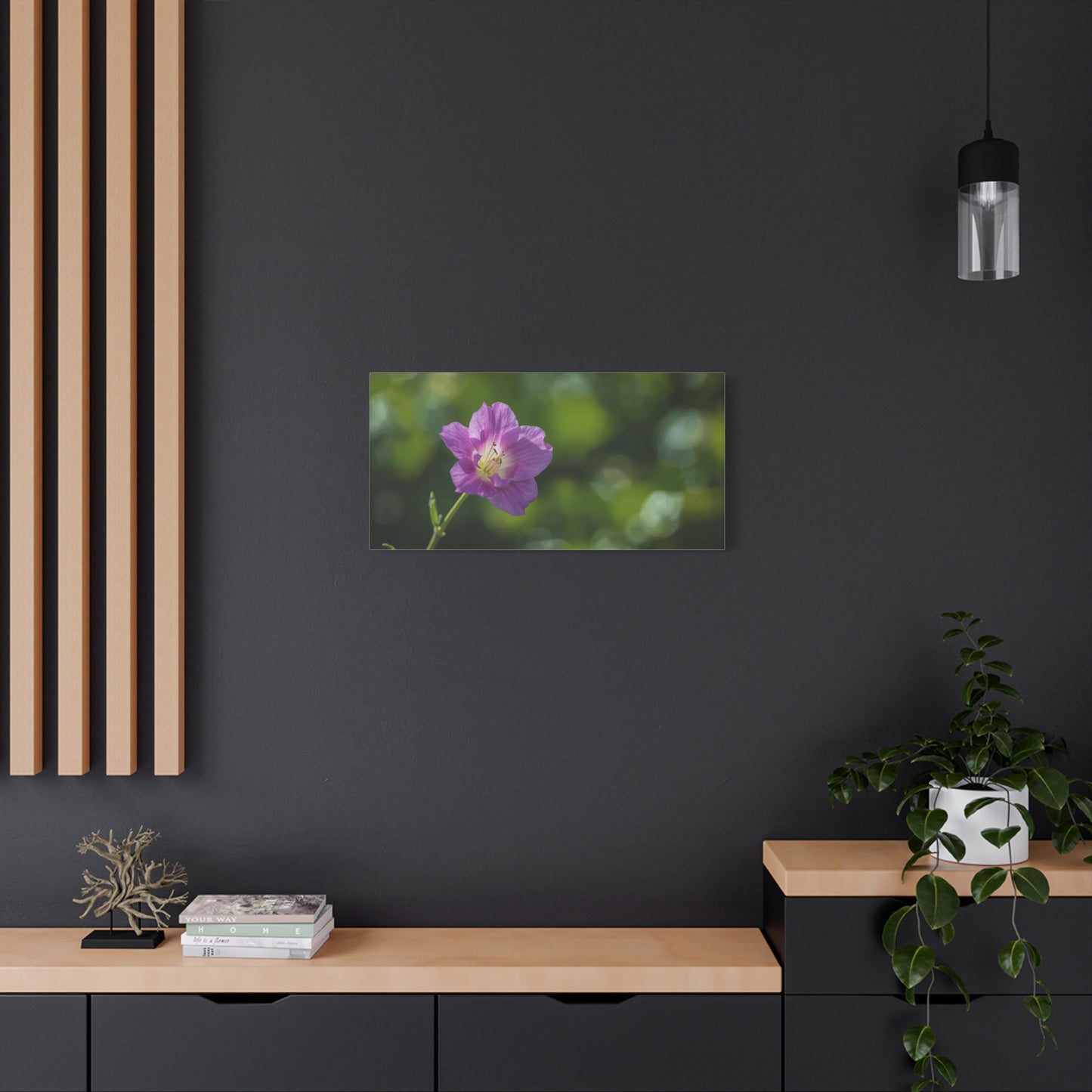Purple Wildflower Canvas Wall Art - Botanical Floral Close Up Art Print - Soft Green Bokeh Background - Contemporary Nature Decor - Bedroom Wall Accent, Living Room Decoration - Ready to Hang