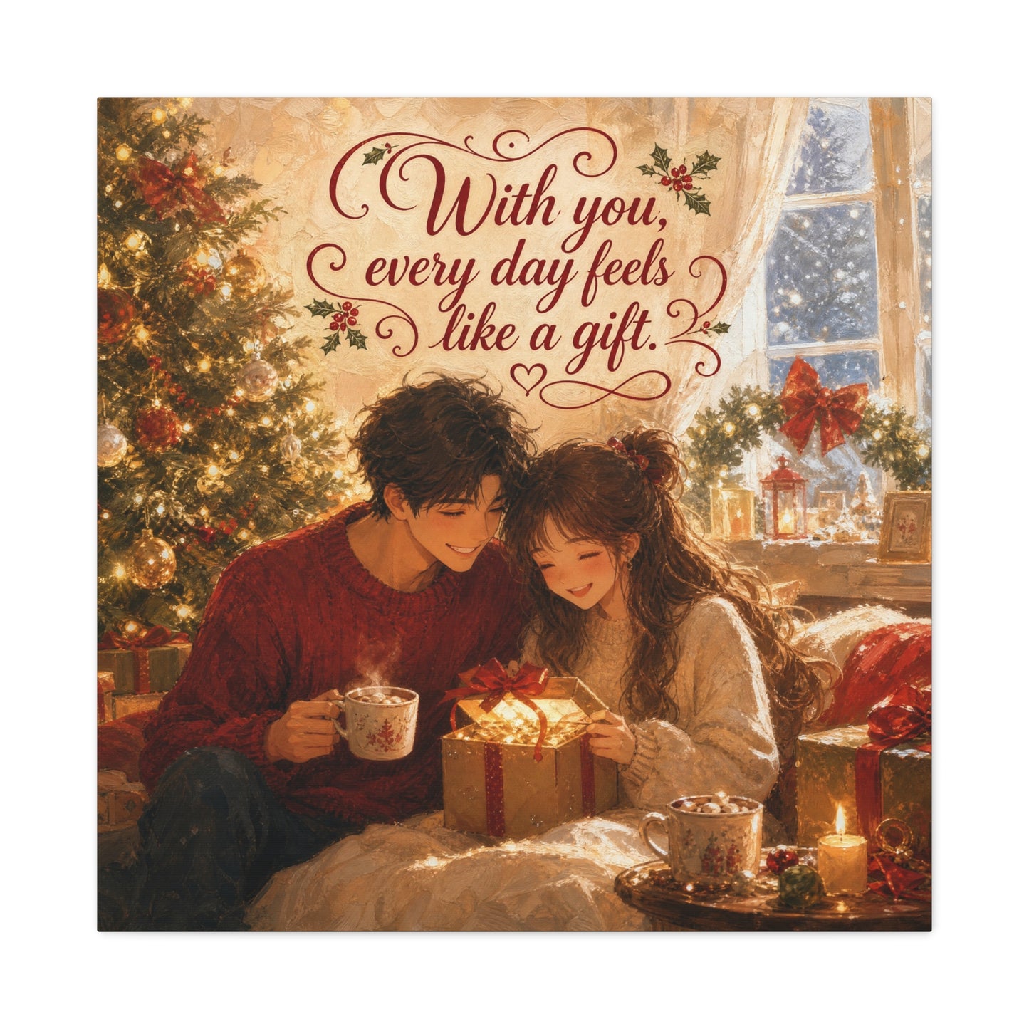 "With You" - Warm Golden Winter Decor - Traditional Quote Print For Bedroom, Living Room - Office Wall Art