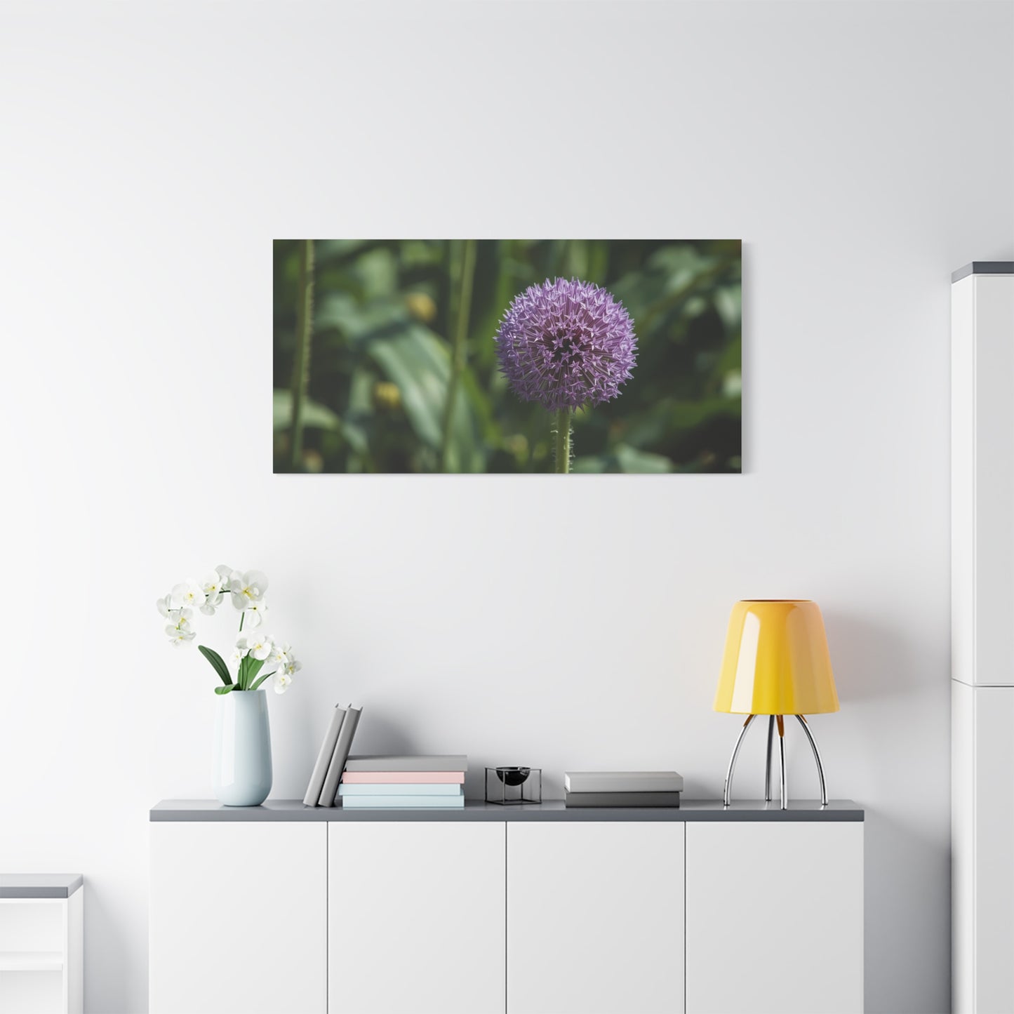 Purple Allium Flower Canvas Wall Art - Botanical Art Print, Soft Focus Garden Bloom - Matte Cotton Art Print - Contemporary Floral Style - Bedroom Wall Decor, Spa Wall Accent - Ready to Hang