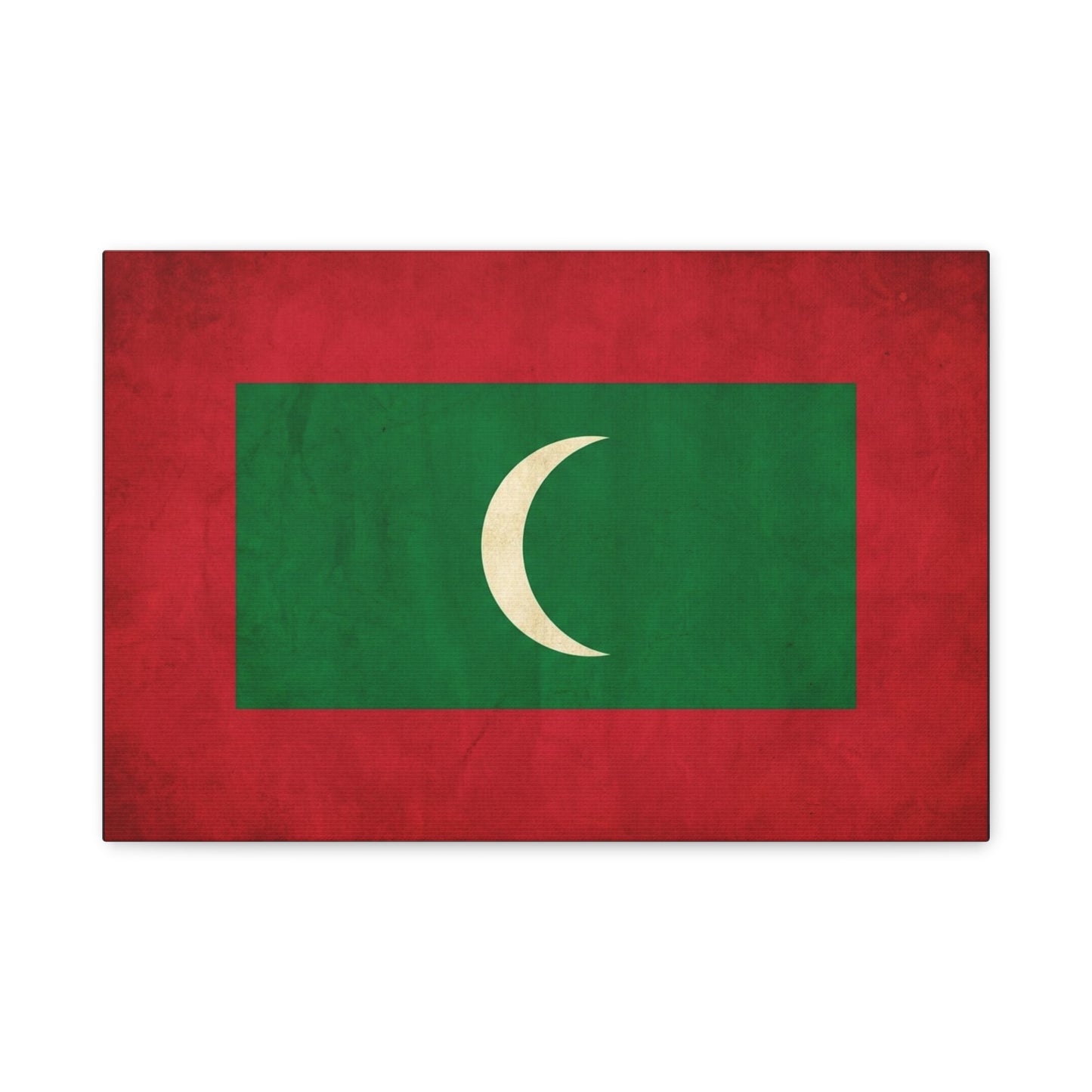 Maldives Flag Canvas Wall Art - Vintage National Banner Print, Red Green White Crescent - Patriotic Typography Style - Living Room Wall Decor, Bedroom Home Decoration - Bedroom Home Decoration