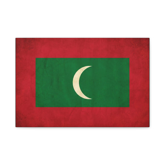 Maldives Flag Canvas Wall Art - Vintage National Banner Print, Red Green White Crescent - Patriotic Typography Style - Living Room Wall Decor, Bedroom Home Decoration - Bedroom Home Decoration