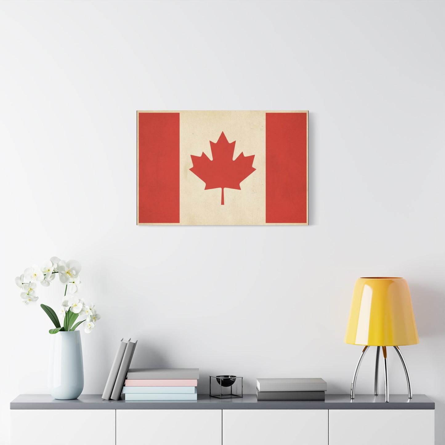Canadian Flag Canvas Wall Art - Vintage Red Maple Leaf Patriotic Print, Rustic Neutral Texture, Canada Pride Decor, Living Room Wall Decor, Bedroom Home Decoration, Dorm Accent - Ready to Hang
