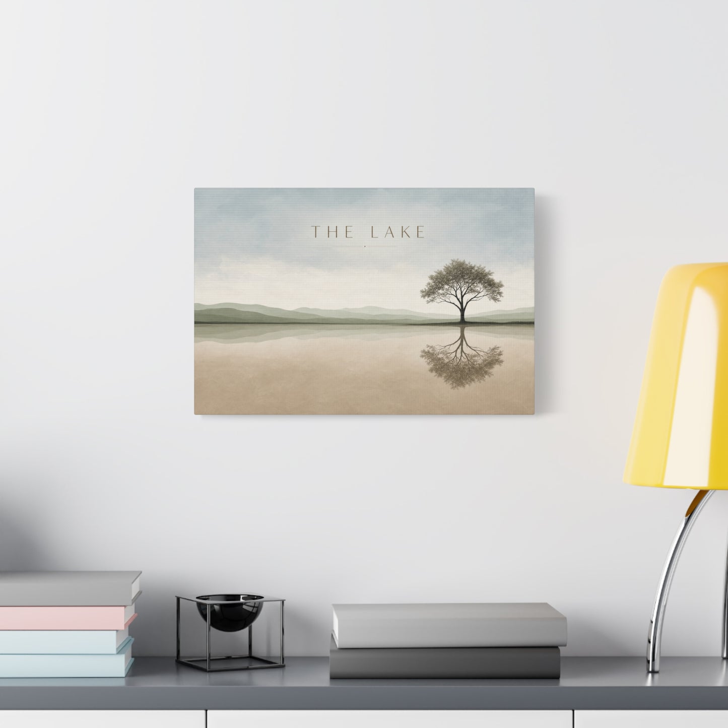 "The Lake" Lake Landscape Canvas Wall Art - Minimalist Tree Reflection Print, Serene Neutral Nature Decor - Contemporary Matte Canvas - Living Room Bedroom Office Wall Decoration - Ready to Hang