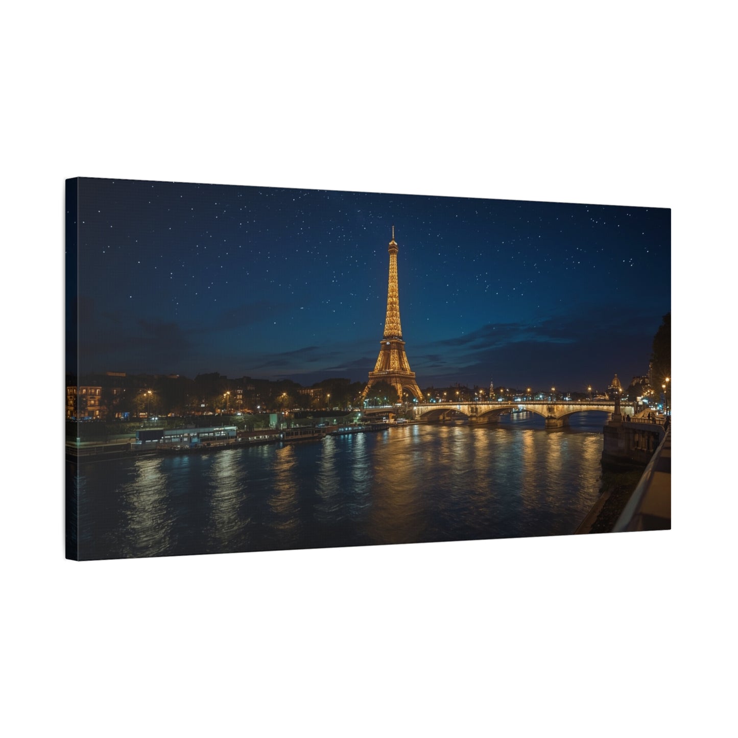 Eiffel Tower Canvas Wall Art Paris Night Art Print - Starry Seine Cityscape, Matte Finish Cotton Canvas - Contemporary Living Room Wall Decor, Bedroom Home Decoration - Bedroom Home Decoration