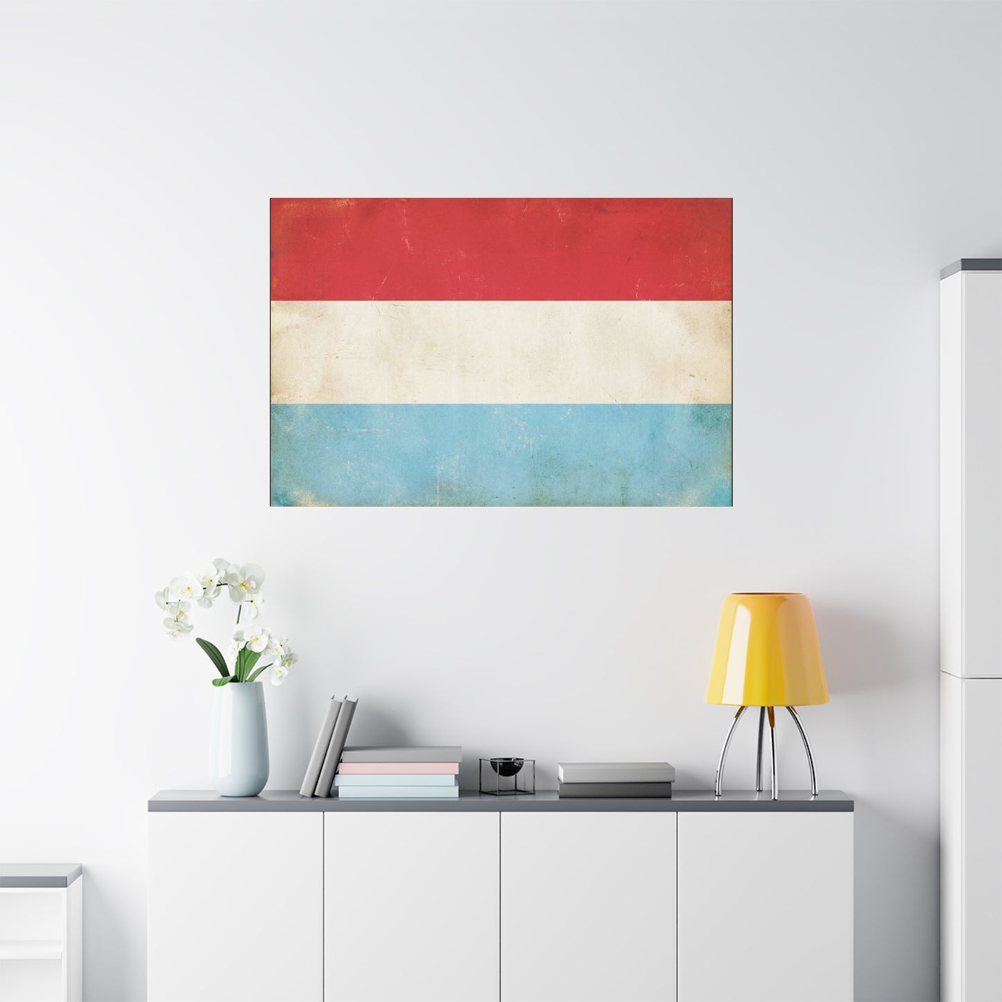 Vintage Luxembourg Flag Canvas Wall Art - Distressed Tricolor Country Print, Patriotic Minimalist Decor - Matte Canvas Wall Hanging - Living Room Bedroom Office Decoration - Bedroom Home Decoration