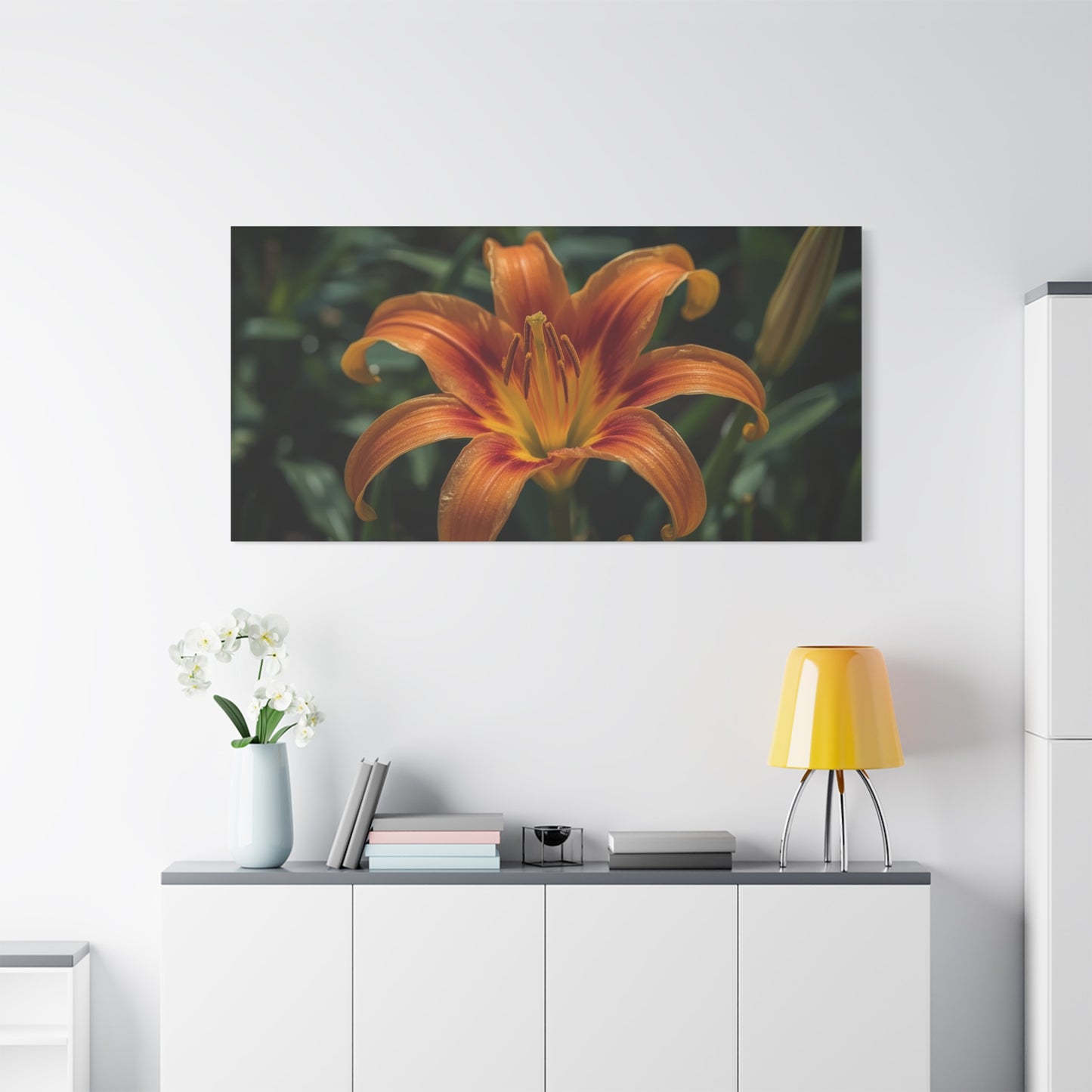 Orange Daylily Canvas Wall Art - Floral Close Up Art Print, Botanical Canvas Print - Matte Cotton Wall Decor - Contemporary Style, Bedroom Home Decoration, Office Art Accent - Modern Farmhouse Style