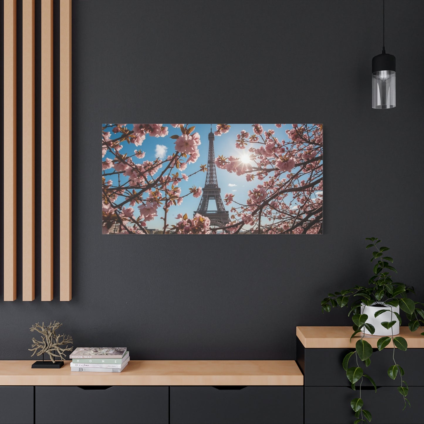 Eiffel Tower Canvas Wall Art Paris Cherry Blossom Art Print - Sunlit Spring Floral Cityscape - Matte Cotton Decor - Bedroom Home Decoration, Living Room Wall Decor - Bedroom Home Decoration