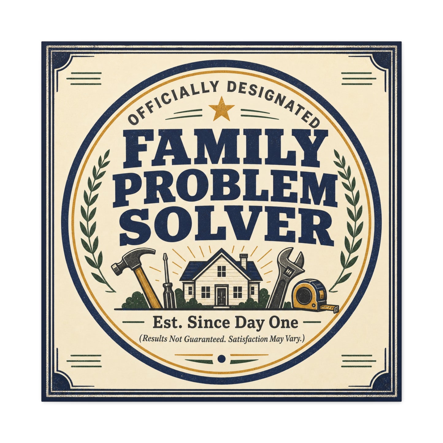 "Officially Designated Family Problem Solver" Canvas Wall Art - Vintage Typography Home Sign, Rustic Farmhouse Style, Humorous Quote Print, Living Room Wall Decor - Ready to Hang - Ready to Hang