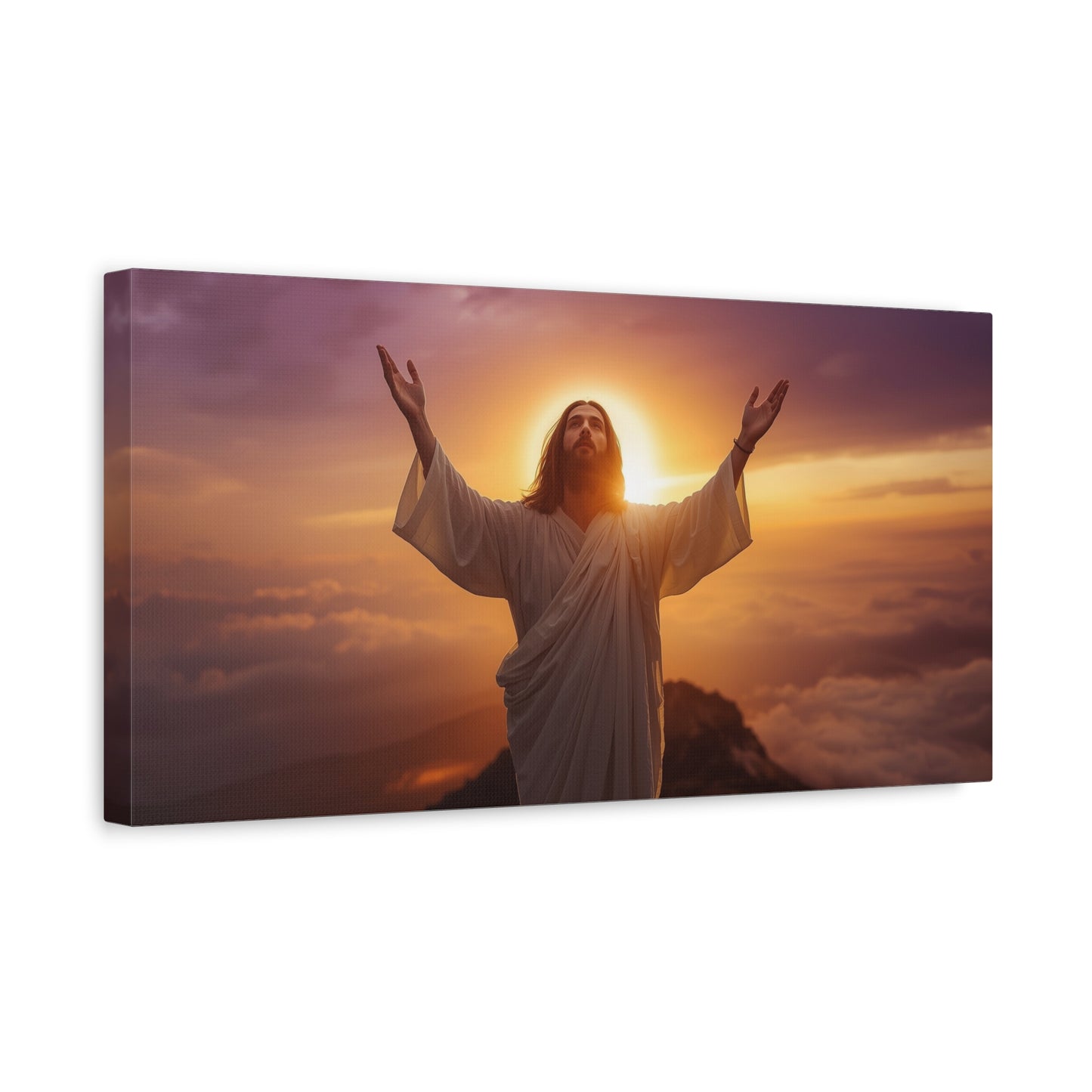 Jesus Christ Canvas Wall Art - Risen Savior At Sunrise With Raised Hands - Cotton Canvas Print, Religious Home Decor - Traditional Style For Living Room Bedroom Office Meditation Space - Ready to Hang