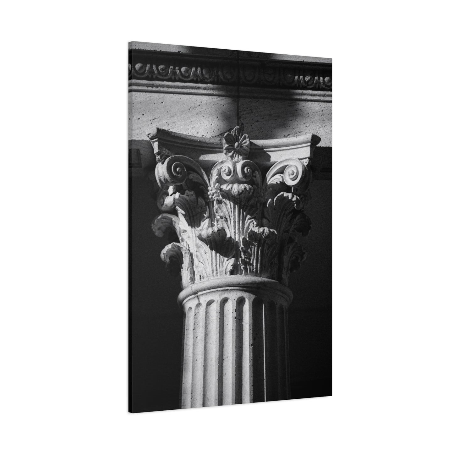 Black And White Corinthian Column Canvas Wall Art - Architectural Art Print, Dramatic Light, Matte Cotton Decor - Modern Minimalist Living Room Wall Decor, Office Art - Bedroom Home Decoration