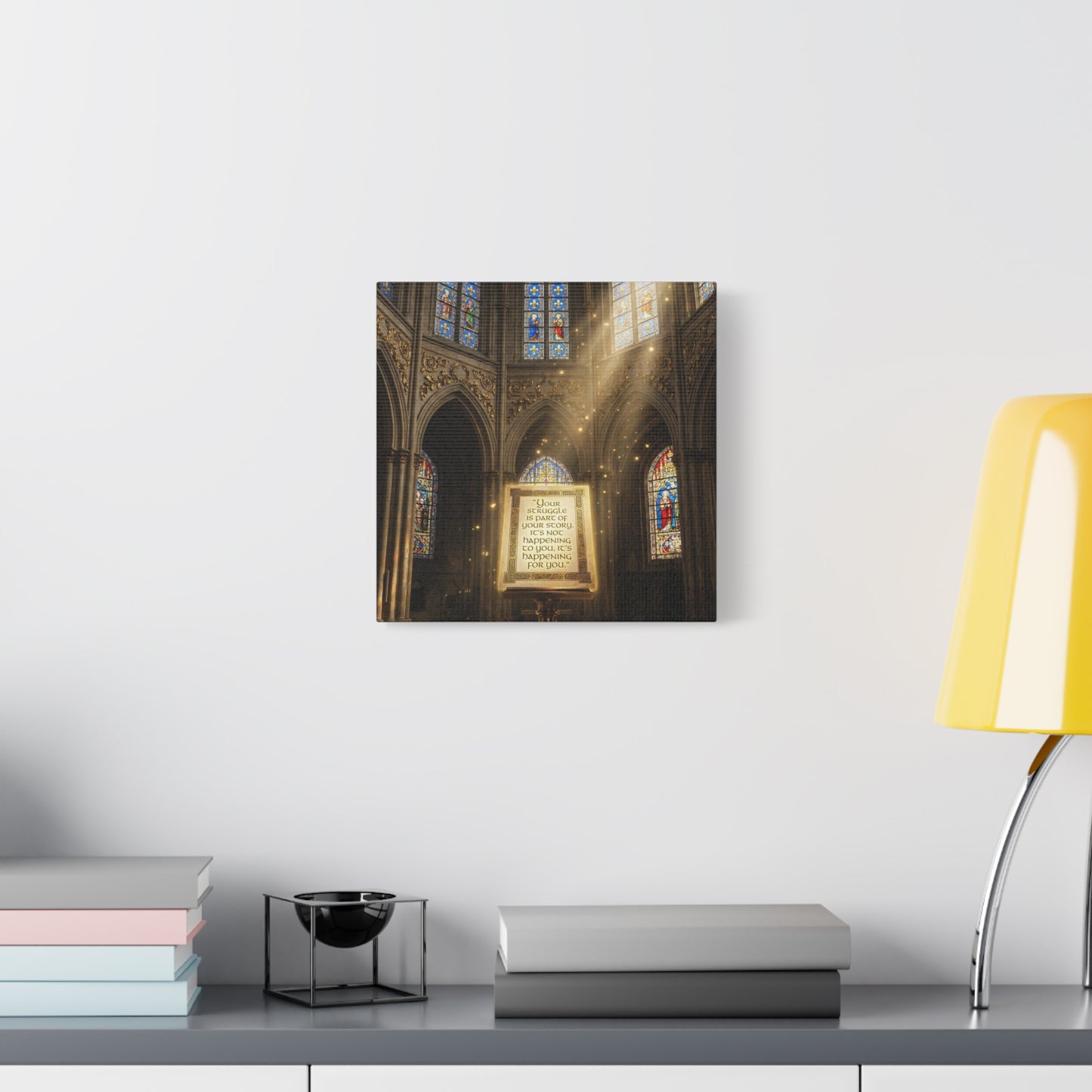 "Your Struggle Is Part Of Your Story" Canvas Wall Art - Gothic Cathedral Stained Glass Inspirational Quote Print - Matte Cotton Decor - Living Room Bedroom Office Christian Home Decoration