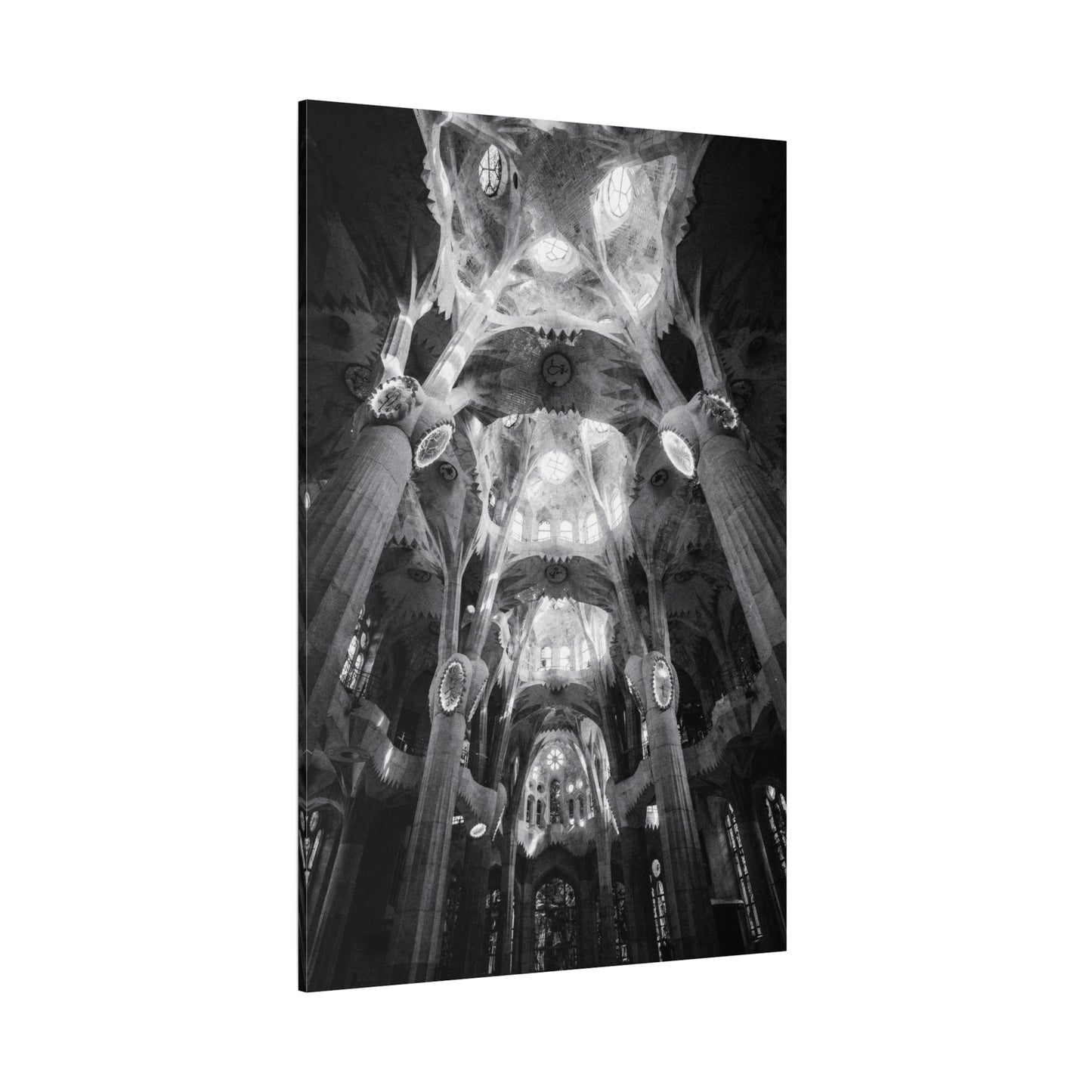 Sagrada Familia Cathedral Interior Canvas Wall Art - Black And White Architectural Art Print - Gothic Modern Sacred Ceiling View - Living Room Wall Decor Office Accent - Modern Farmhouse Style