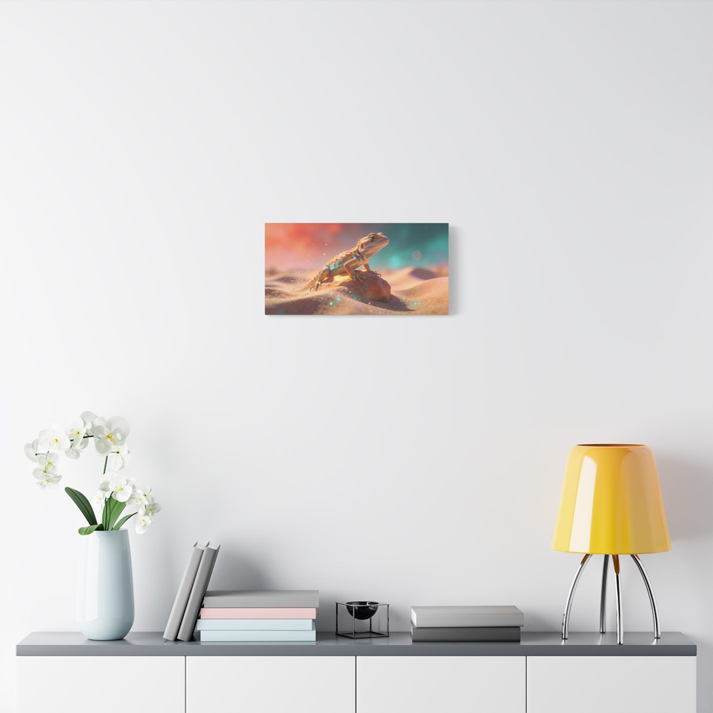 Colorful Desert Lizard Canvas Wall Art - Dreamy Wildlife Illustration, Matte Finish Canvas Print - Contemporary Fantasy Style - Living Room Wall Decor, Bedroom Home Decoration - Modern Farmhouse Style