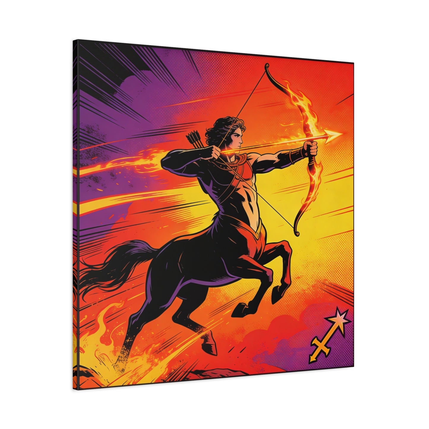 Sagittarius Centaur Archer Canvas Wall Art - Fiery Zodiac Illustration, Bold Mythology Decor - Matte Canvas Print, Modern Pop Art Style - Bedroom Home Decoration, Office Wall Decor - Ready to Hang