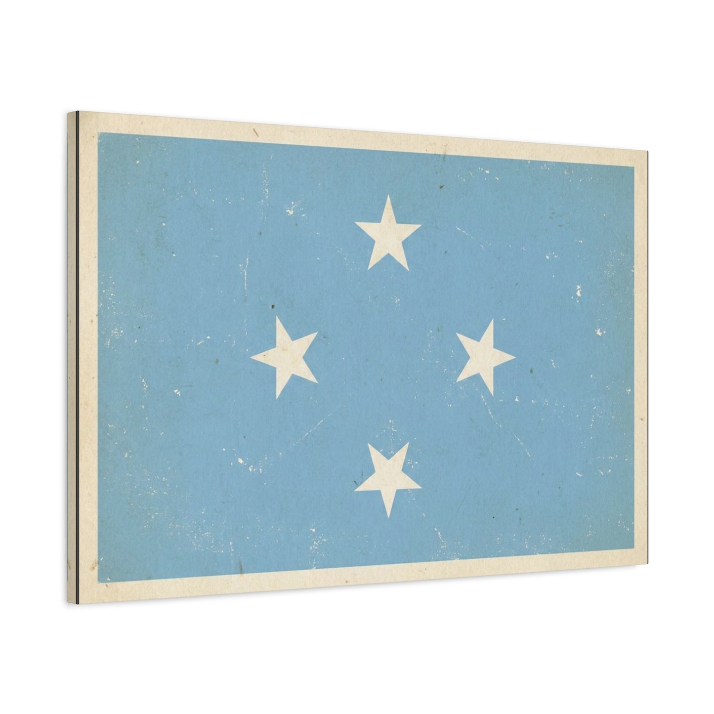 Micronesia Flag Canvas Wall Art - Vintage Blue Four White Stars Print - Distressed Patriotic Island Decor - Coastal Style Living Room Wall Decor, Bedroom Home Decoration - Bedroom Home Decoration