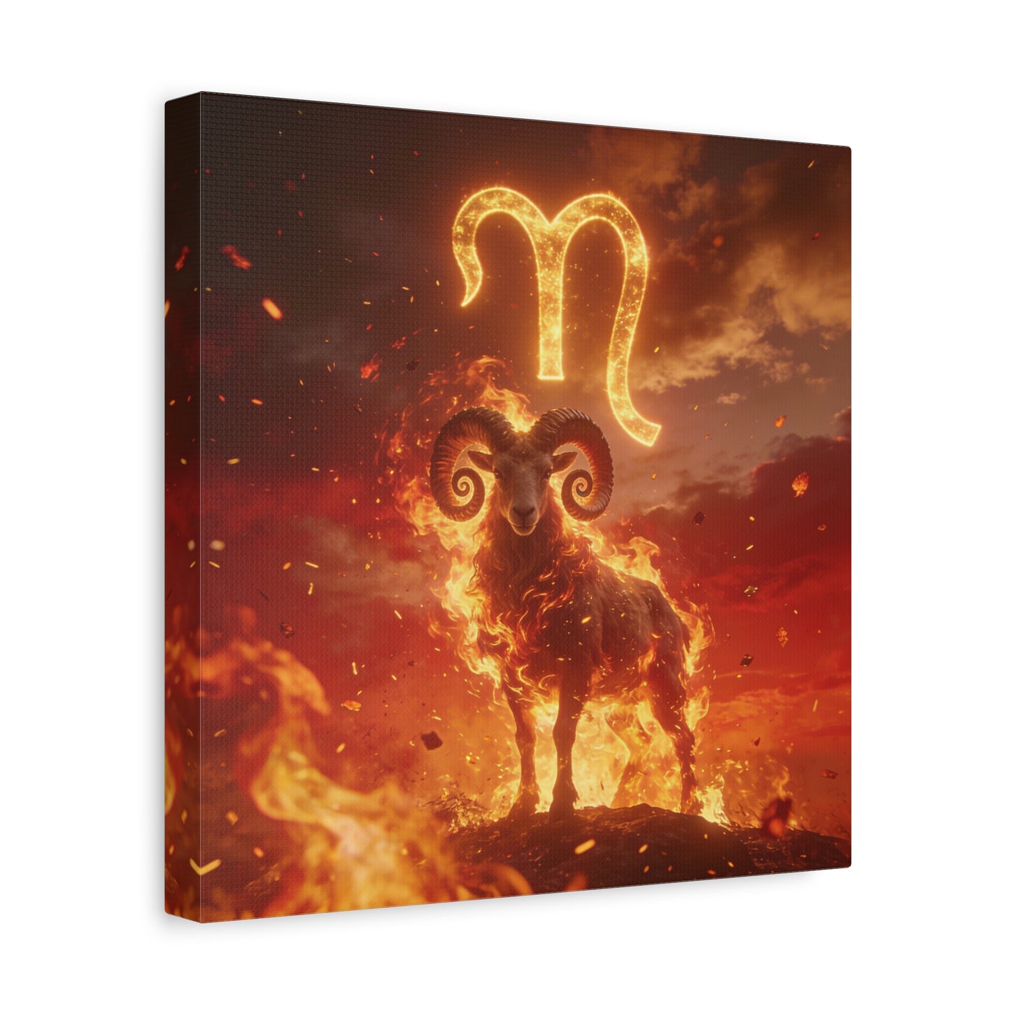 Aries Ram Canvas Wall Art - Fiery Zodiac Symbol Astrology Print, Glowing Horned Sheep Illustration - Matte Canvas Decor - Bedroom Home Decoration, Office Wall Art - Bedroom Home Decoration