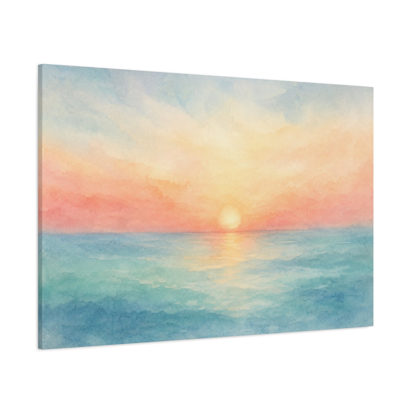 Pastel Ocean Sunrise Canvas Wall Art - Watercolor Seascape, Coastal Wall Decor - Serene Beach Horizon Print - Bedroom Home Decoration, Living Room Accent, Jellyfish Room Decor - Modern Farmhouse Style