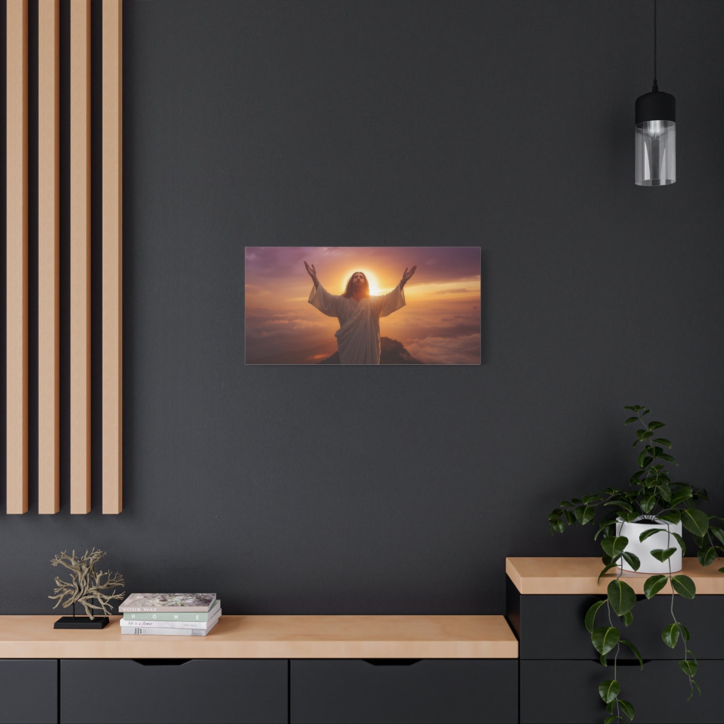 Jesus Christ Canvas Wall Art - Risen Savior At Sunrise With Raised Hands - Cotton Canvas Print, Religious Home Decor - Traditional Style For Living Room Bedroom Office Meditation Space - Ready to Hang