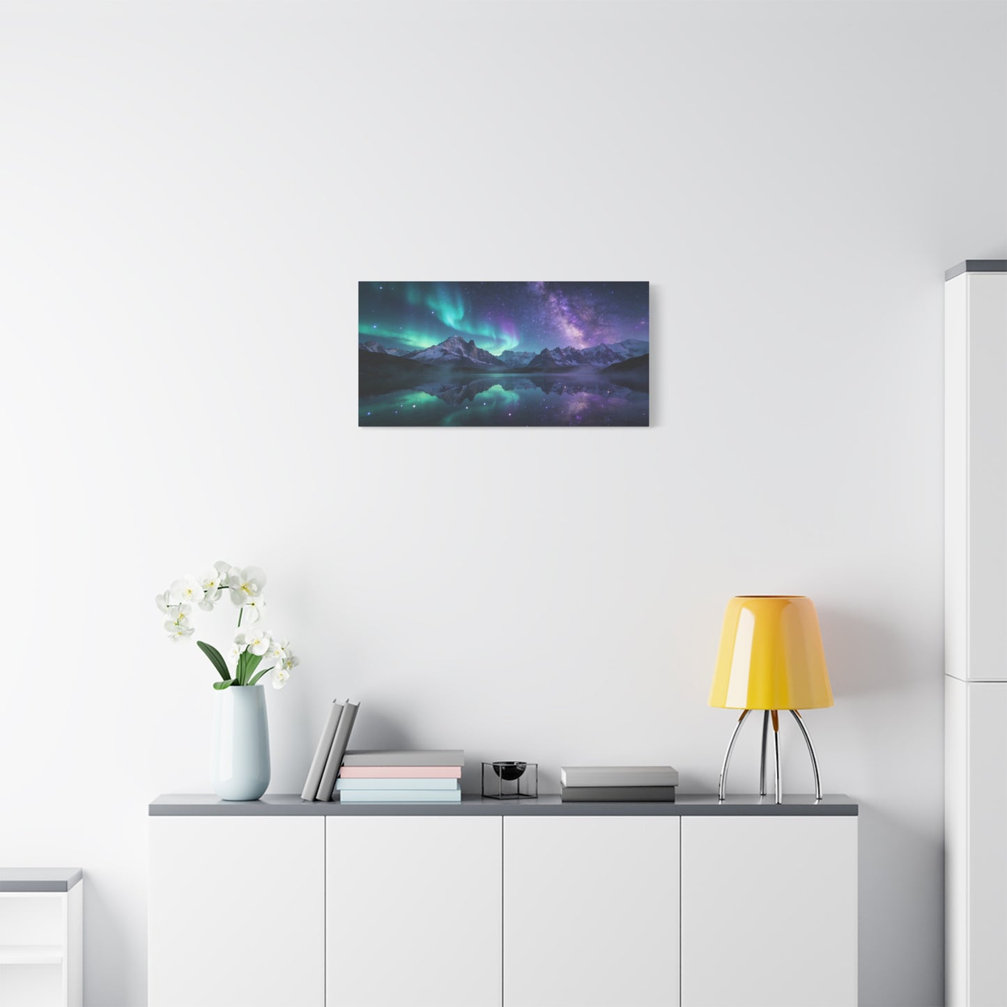 Aurora Borealis Mountain Lake Canvas Wall Art - Starry Night Sky Landscape Print, Milky Way Reflection, Contemporary Nature Decor - Living Room Wall Decor, Bedroom Home Decoration - Ready to Hang