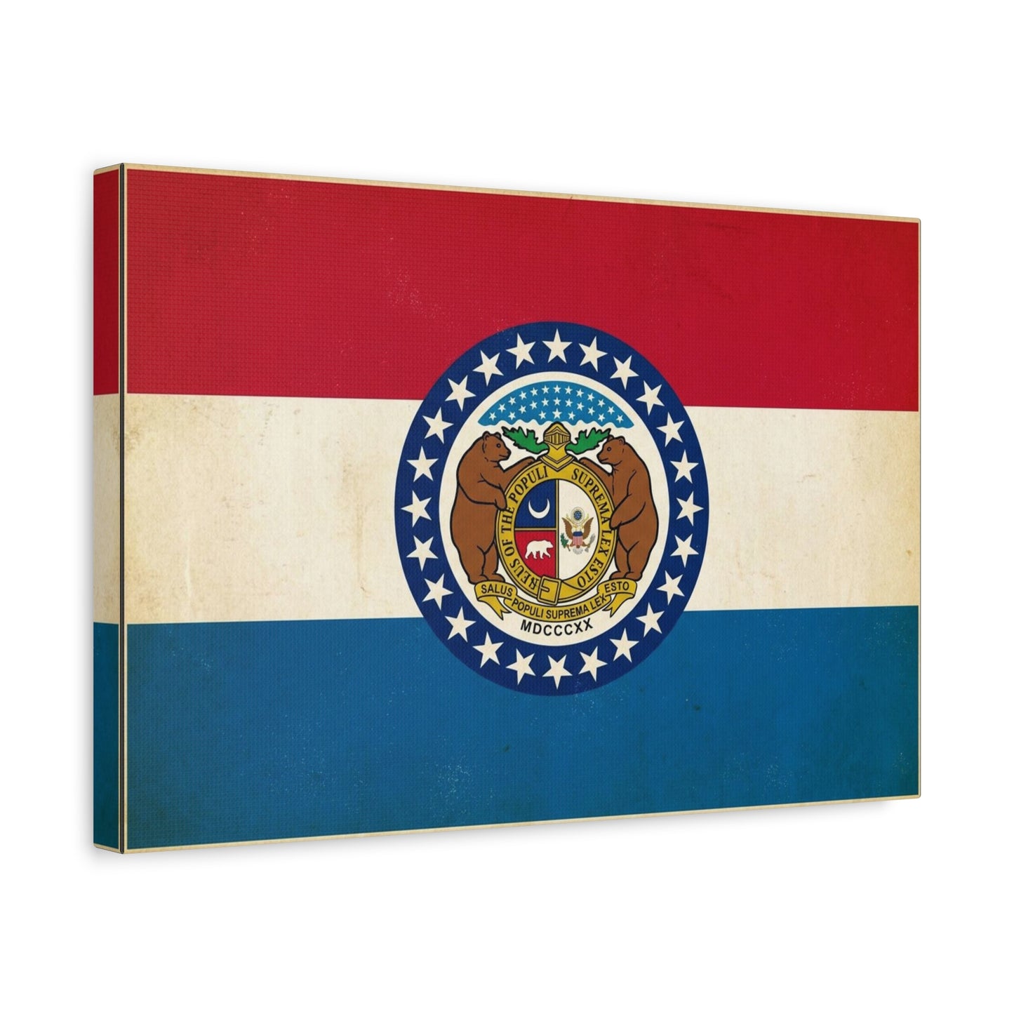 Missouri State Flag Canvas Wall Art - Vintage Red White Blue Bear Seal Print - Patriotic Americana Decor - Living Room Wall Decor, Office Art - Ready to Hang - Bedroom Home Decoration - Ready to Hang