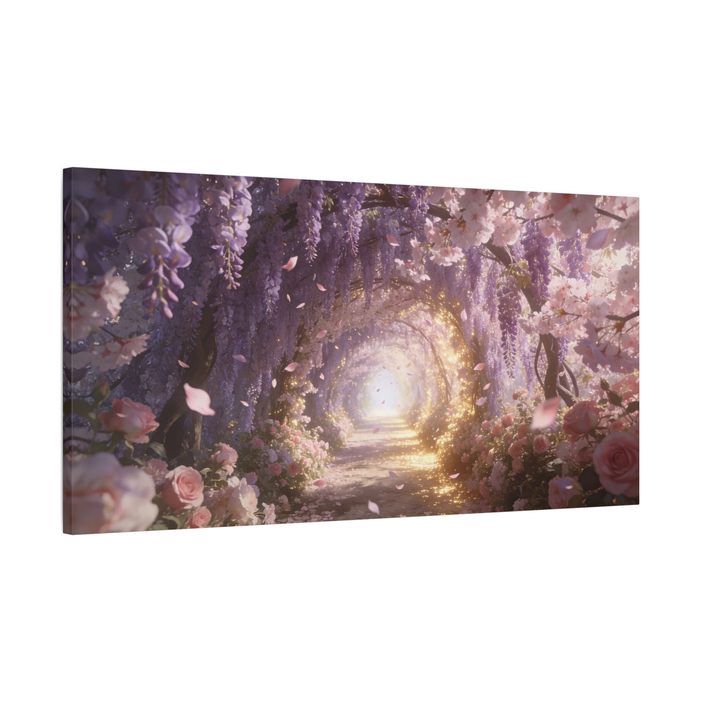 Wisteria Blossom Tunnel Canvas Wall Art - Cherry Blossom Garden Path, Ethereal Floral Wall Decor - Dreamy Matte Canvas Print - Romantic Bedroom Home Decoration, Living Room Accent - Ready to Hang