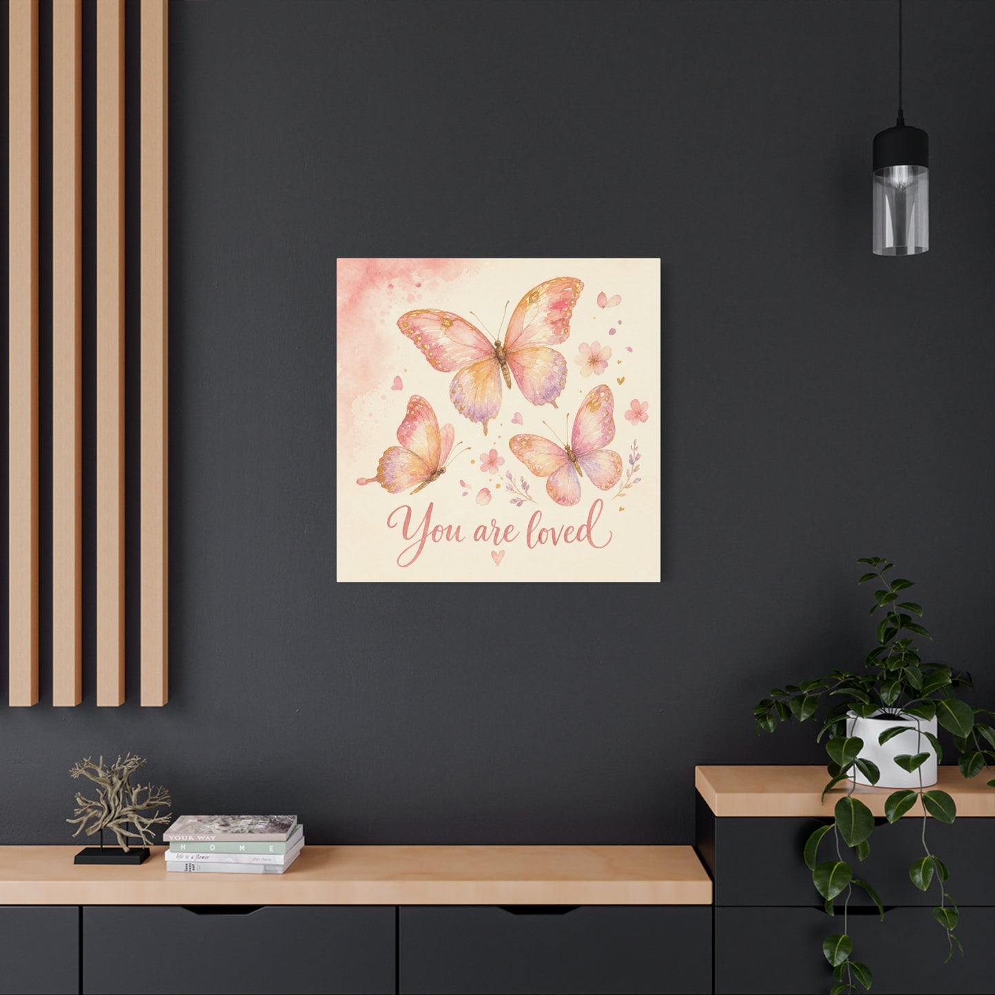 "You Are Loved" Butterfly Canvas Wall Art - Pink Watercolor Butterflies, Inspirational Nursery Decor - Soft Pastel Floral Home Decoration - Bedroom Wall Hanging, Baby Girl Room Accent - Ready to Hang
