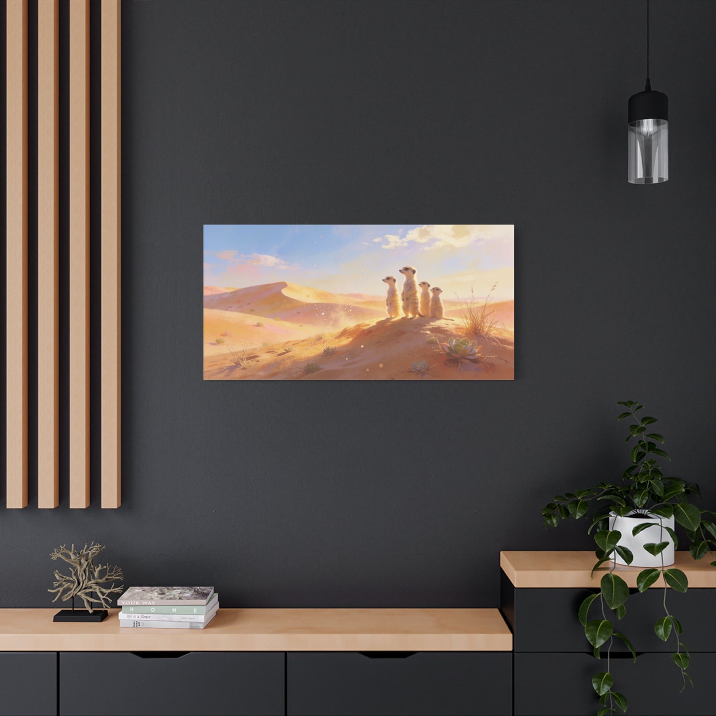 Meerkat Desert Canvas Wall Art - Golden Dune Wildlife Illustration, Matte Canvas Print - Contemporary Nature Style - Living Room Wall Decor, Bedroom Home Decoration - Bedroom Home Decoration