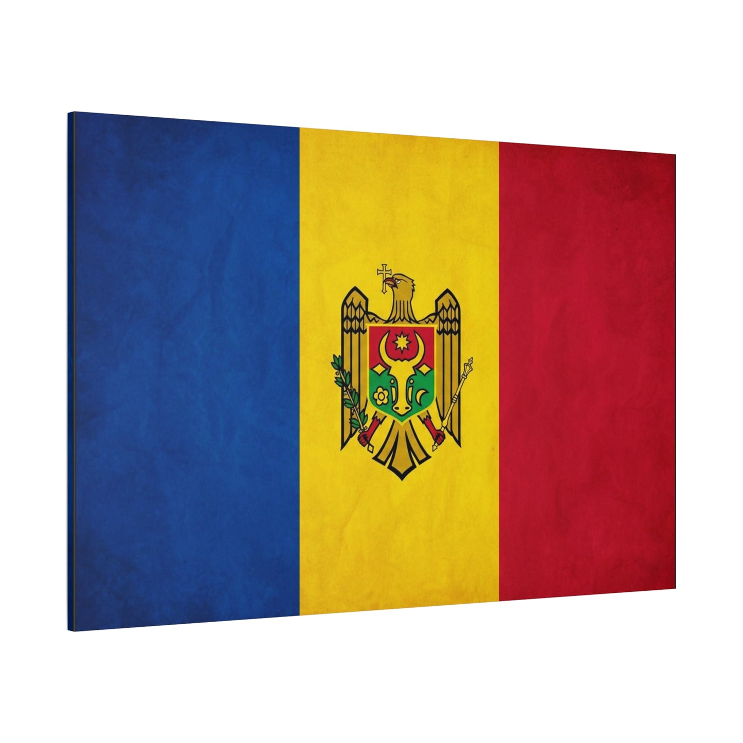 Moldova Flag Canvas Wall Art - Blue Yellow Red Tricolor With Coat Of Arms - Patriotic Heritage Print - Traditional Style - Living Room Wall Decor - Bedroom Home Decoration - Bedroom Home Decoration
