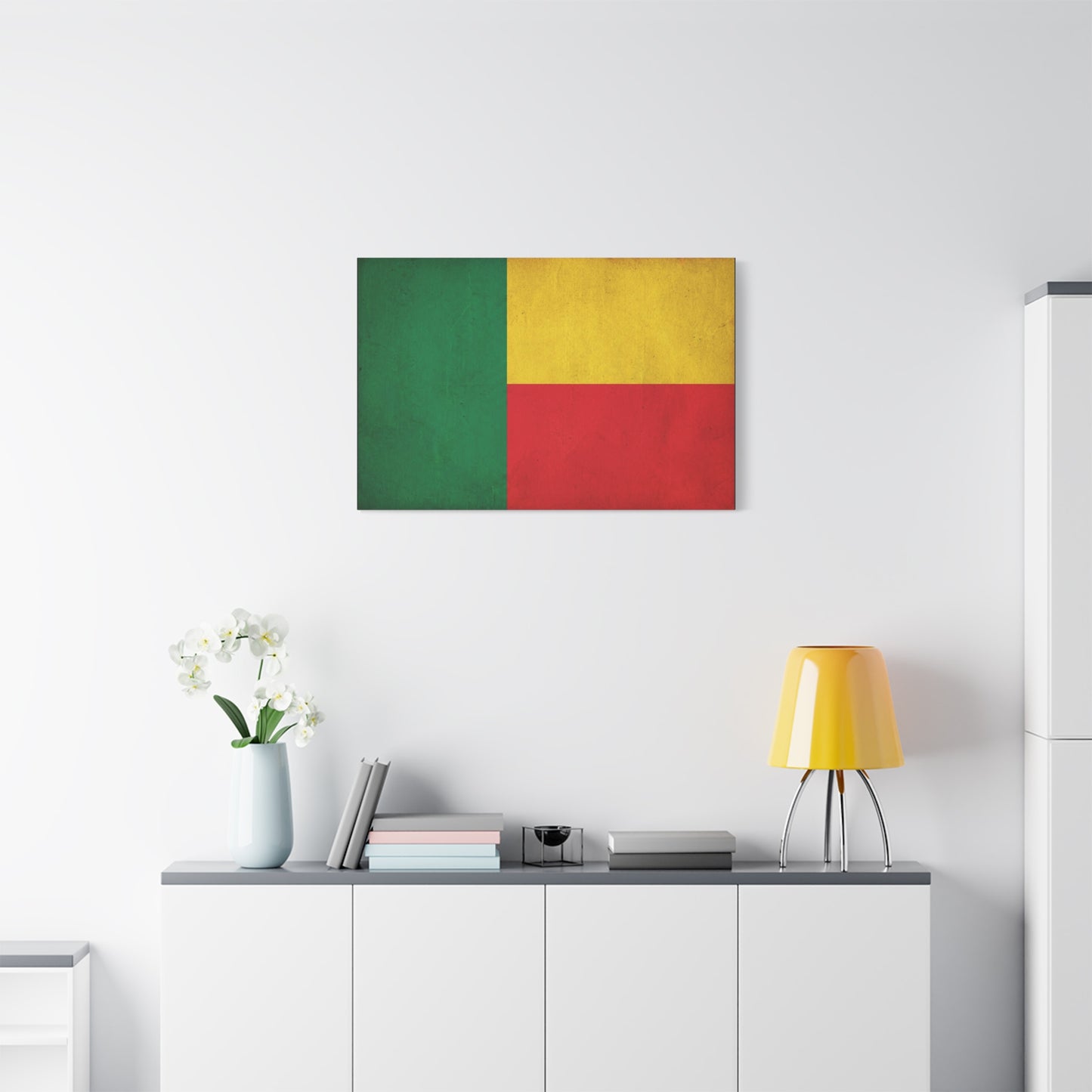 Benin Flag Canvas Wall Art - Vintage National Flag Print, Color Block Design - Matte Cotton Artwork - Cultural Pride Decor, Living Room Wall Decor, Office Art - Bedroom Home Decoration - Ready to Hang