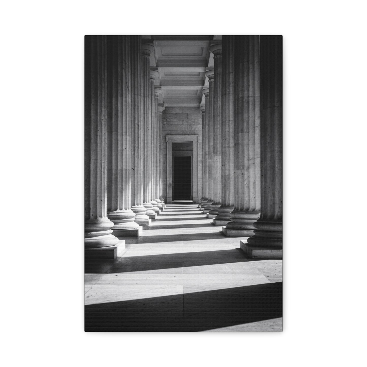 Black And White Classical Column Hallway Canvas Wall Decor - Architectural Art Print, Dramatic Light And Shadow, Minimalist Interior Accent - Living Room Decoration Office Display
