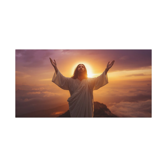 Jesus Christ Canvas Wall Art - Risen Savior At Sunrise With Raised Hands - Cotton Canvas Print, Religious Home Decor - Traditional Style For Living Room Bedroom Office Meditation Space - Ready to Hang