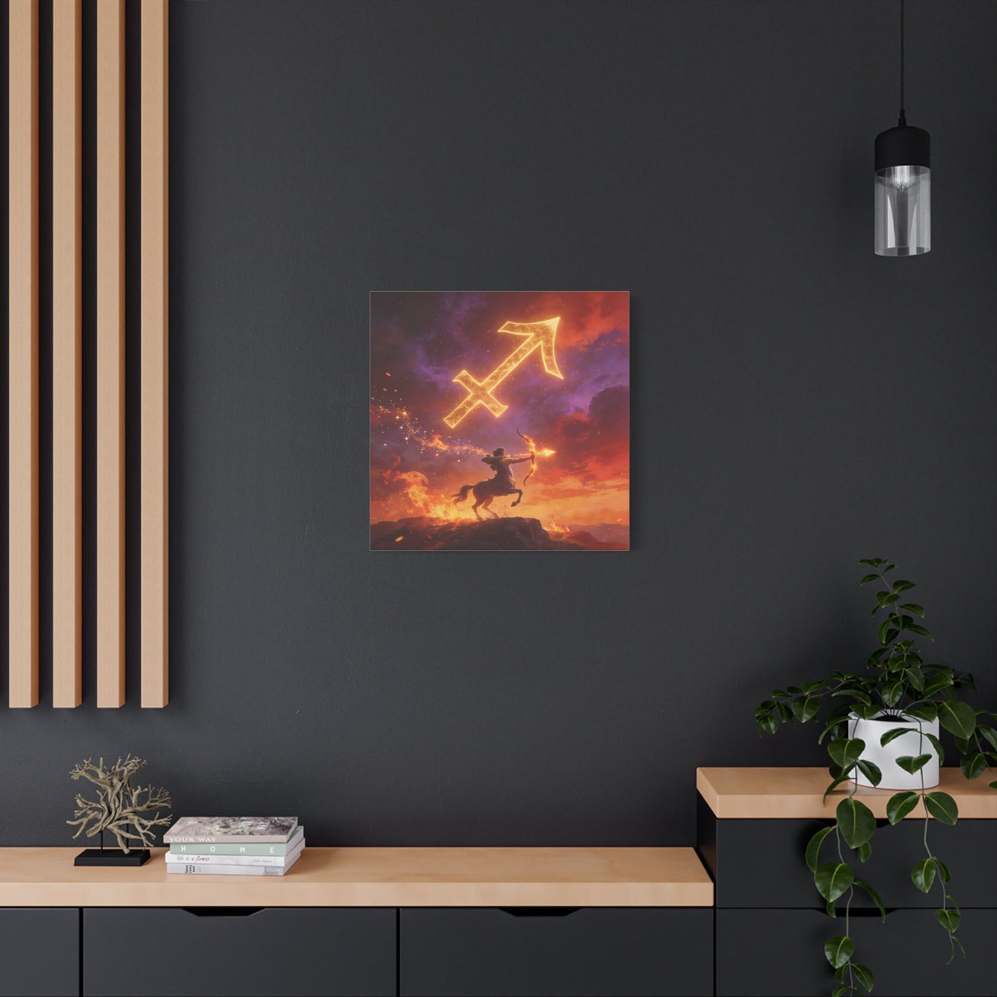 Sagittarius Zodiac Canvas Wall Art - Fiery Centaur Archer Astrology Print, Glowing Constellation Symbol - Matte Canvas Decor - Fantasy Style For Bedroom, Office Wall Art - Bedroom Home Decoration
