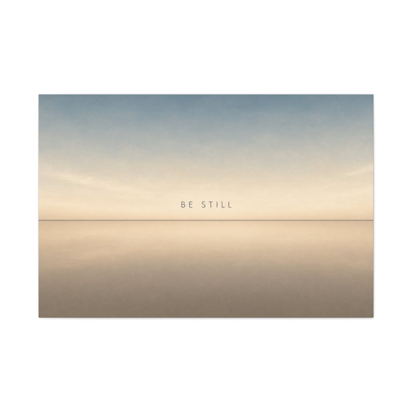 "Be Still" Minimalist Canvas Wall Art - Serene Horizon Typography Print, Neutral Blue Beige Coastal Style - Bedroom Wall Decor, Meditation Space Home Decoration - Ready to Hang - Cozy Reading Nook Art