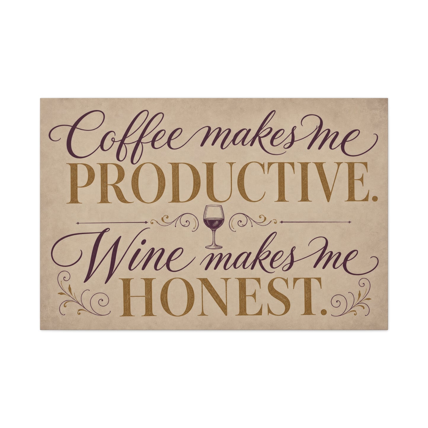 "Coffee Makes Me Productive. Wine Makes Me Honest." Canvas Wall Art - Vintage Typography Decor - Rustic Neutral Quote Print - Bar Cart Accent - Office Wall Art - Coffee Shop Decor - Espresso Bar Sign