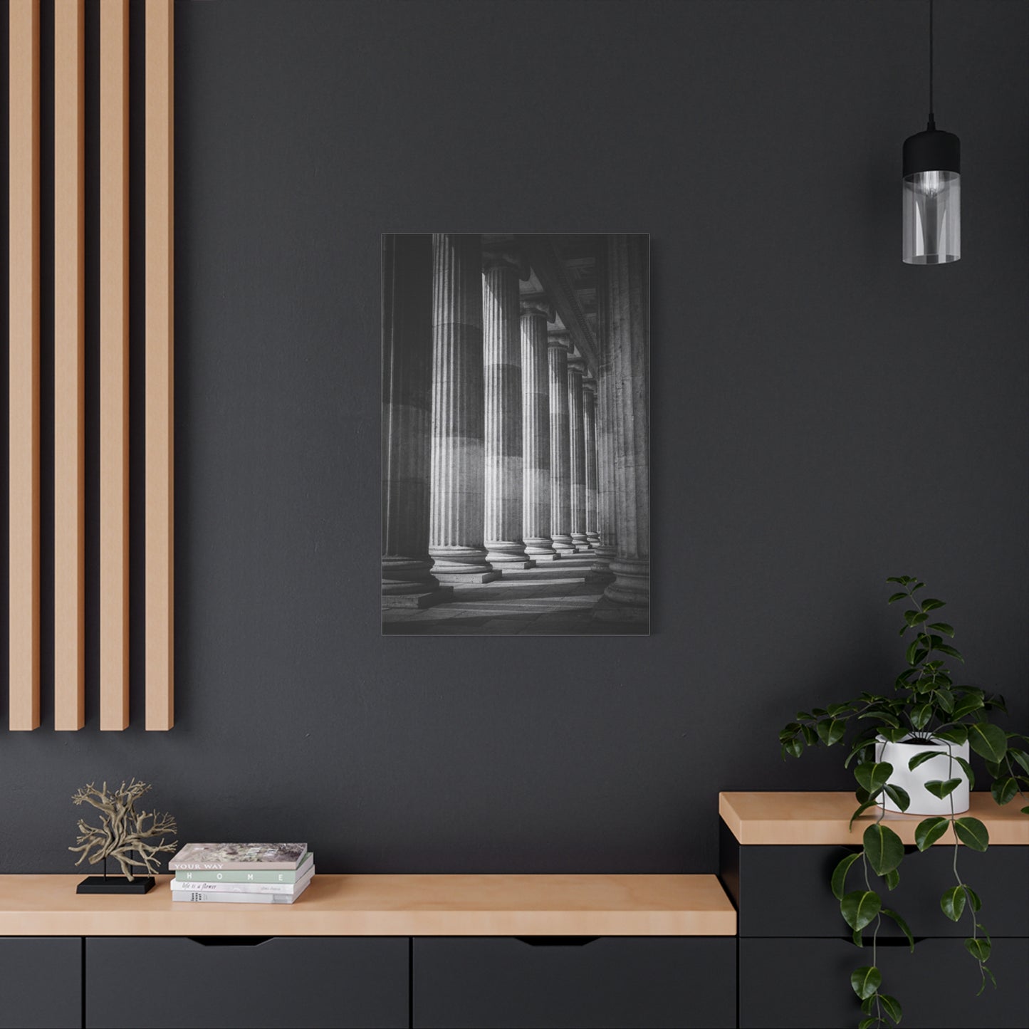 Black And White Classical Columns Canvas Wall Art - Architectural Art Print, Monochrome Stone Colonnade, Contemporary Minimalist Style - Office Wall Decor, Lobby Accent - Reception Area Decor