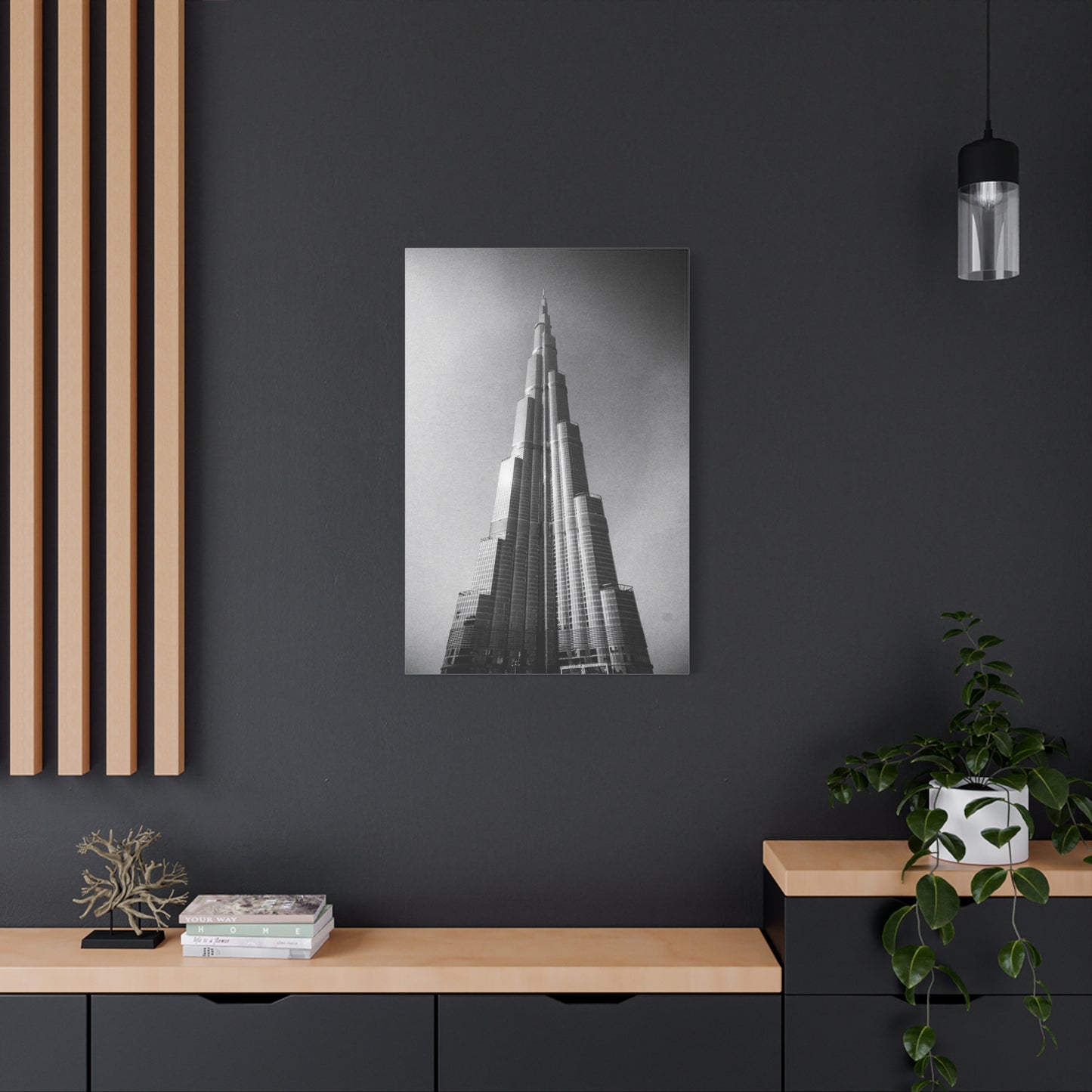 Burj Khalifa Canvas Wall Art - Black And White Dubai Skyscraper Art Print - Modern Cityscape Decor, Contemporary Office Wall Art, Living Room Home Decoration Accent - Bedroom Home Decoration
