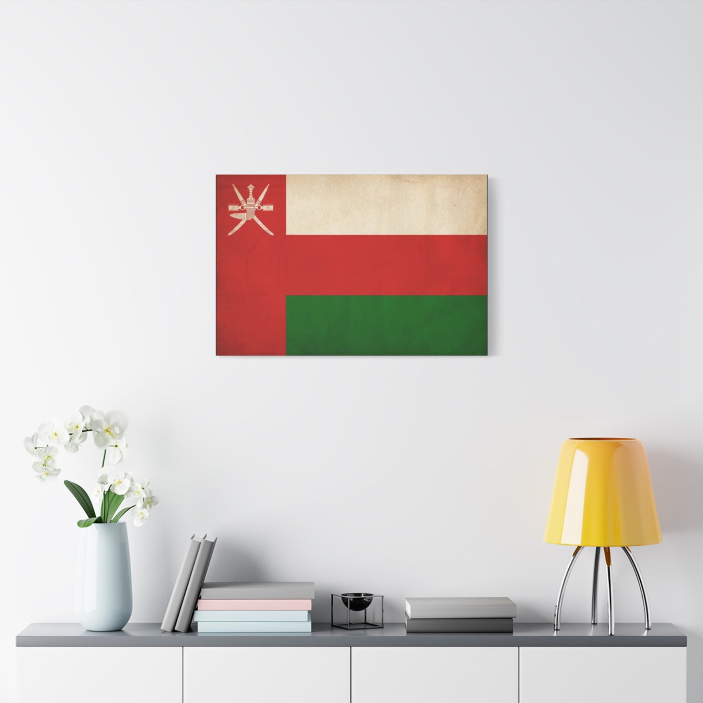 Oman Flag Canvas Wall Art - Vintage Sultanate Banner Print, Red White Green Emblem Decor - Patriotic Traditional Style - Living Room Home Decoration - Bedroom Home Decoration - Living Room Wall Decor