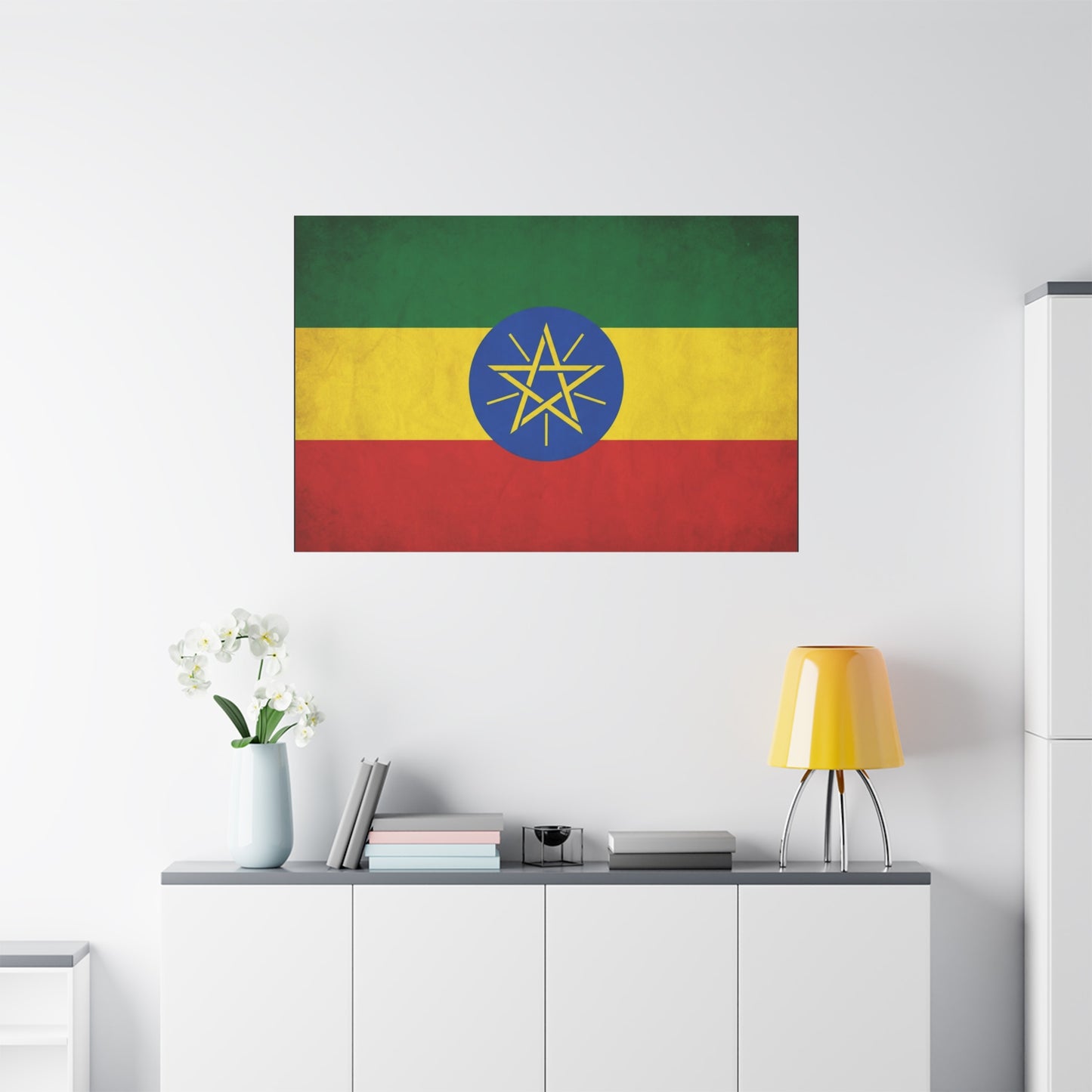 Ethiopian Flag Canvas Wall Art - Ethiopia Pride Decor, Vintage National Banner Print - Matte Cotton Artwork - Cultural Heritage Style For Living Room, Office, Dorm Display - Living Room Wall Decor